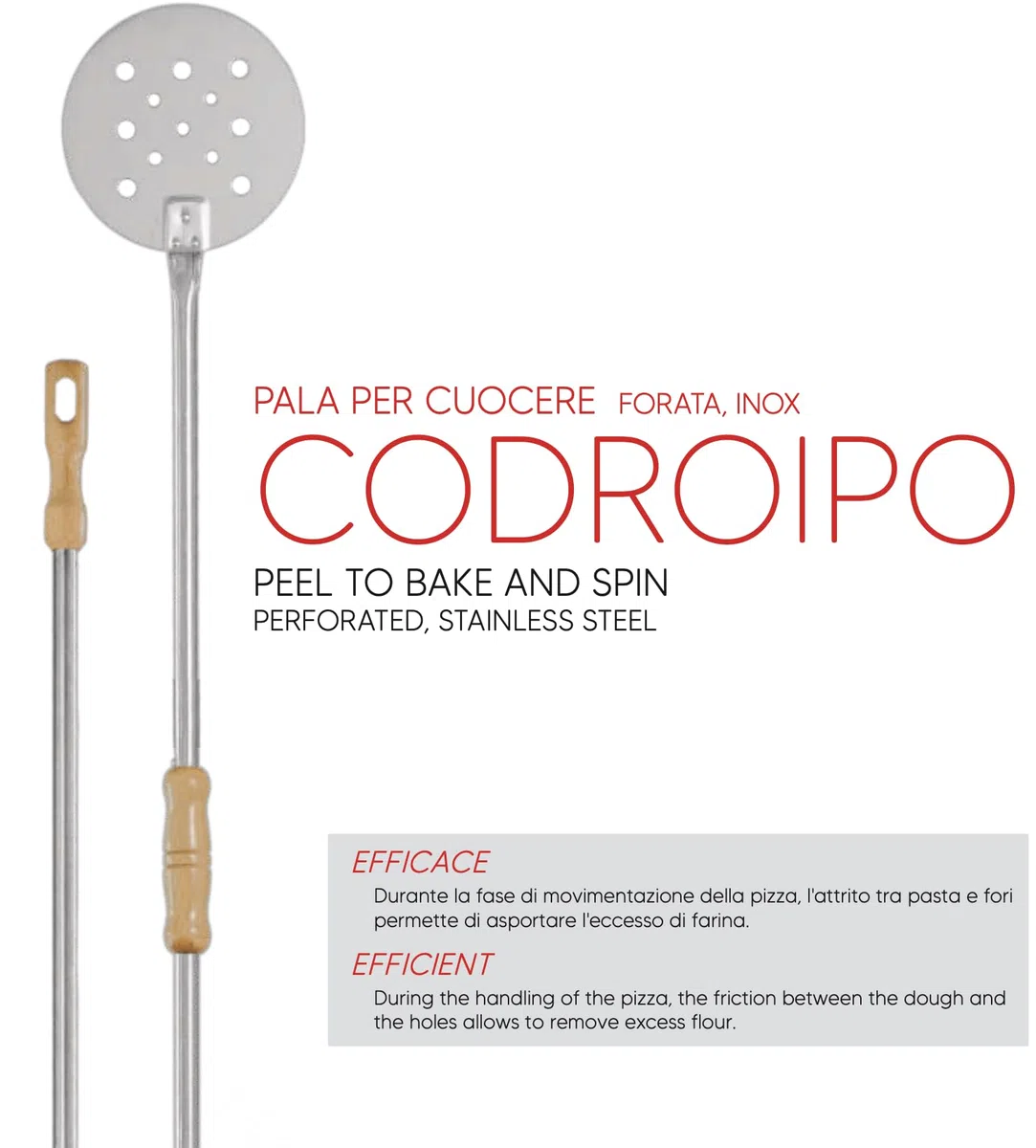 Pala per cuocere forata inox ø 18 cm h. 170 cm