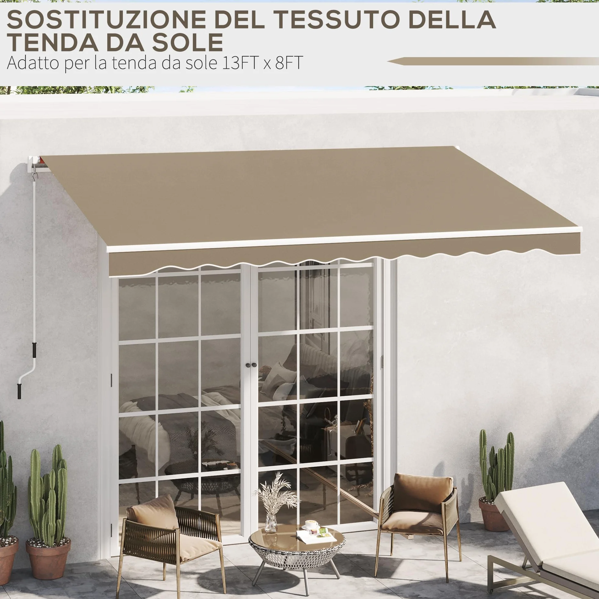Outsunny Telo di Ricambio per Tenda Parasole Retrattile, Tessuto 4x2.5 m Poliestere Anti UV 30+, Beige