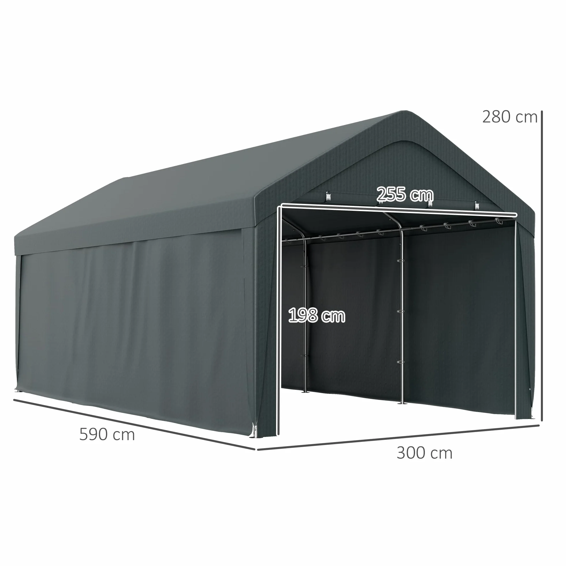 Outsunny Carport tenda da garage 3 x 6 m, tettoia per auto all'aperto, tenda di stoccaggio con pareti laterali rimovibili e 2 porte con cerniera avvolgibili, tettoia per auto, camion, barca, grigio