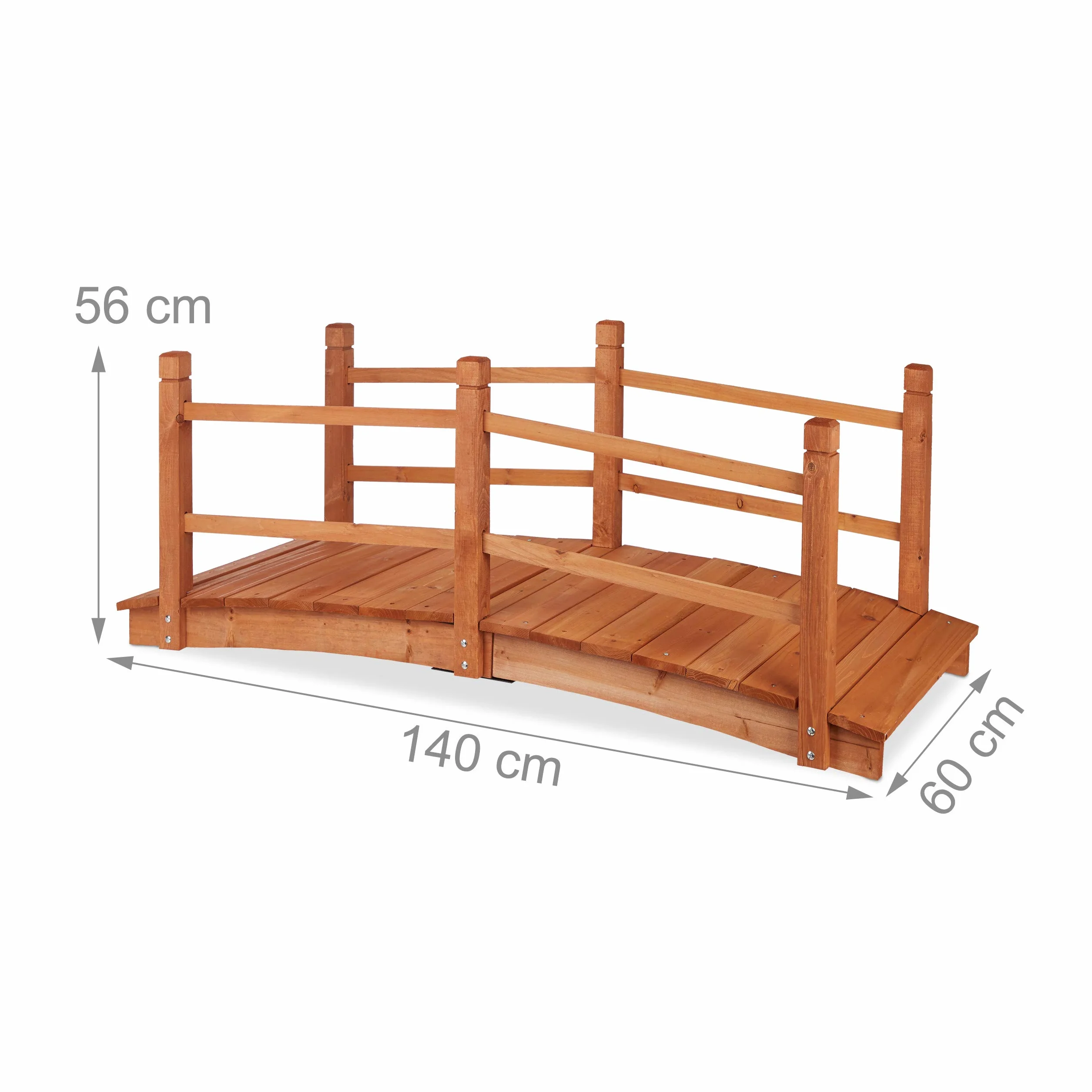 Relaxdays Ponte da Giardino in Legno, Ringhiera, percorribile,Decorazione Giardino Giapponese,HLP 56x140x60 cm,arancione