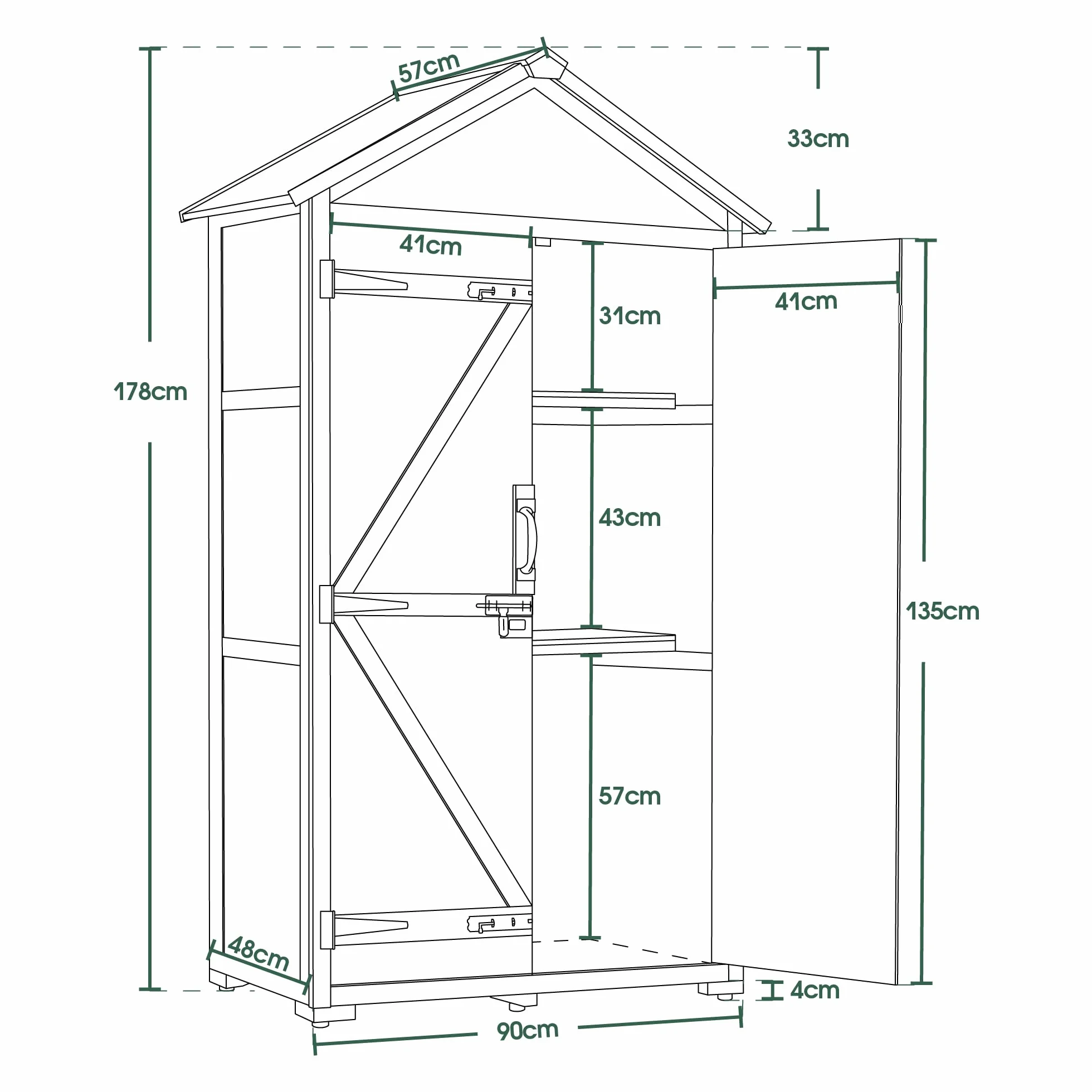 M MCombo - Armadio da giardino, per gli attrezzi, con tetto a capanna in legno, impermeabile 1000D, grigio/naturale, 48 x 90 x 178 cm (naturale)
