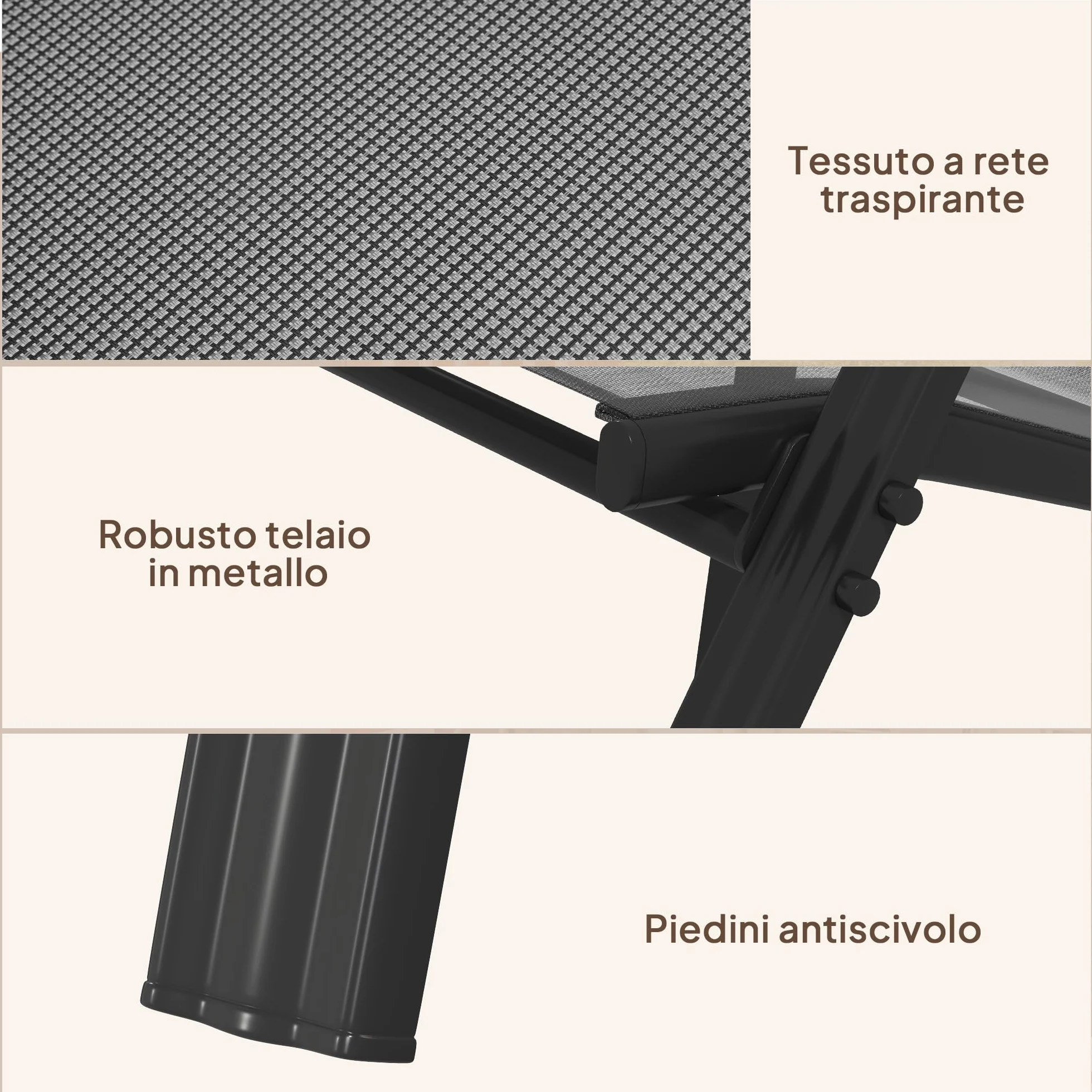 Outsunny Set 4 Sedie da Giardino Impilabili con Braccioli in Metallo e Texteline Impermeabile, 54x75.5x95cm, Nero