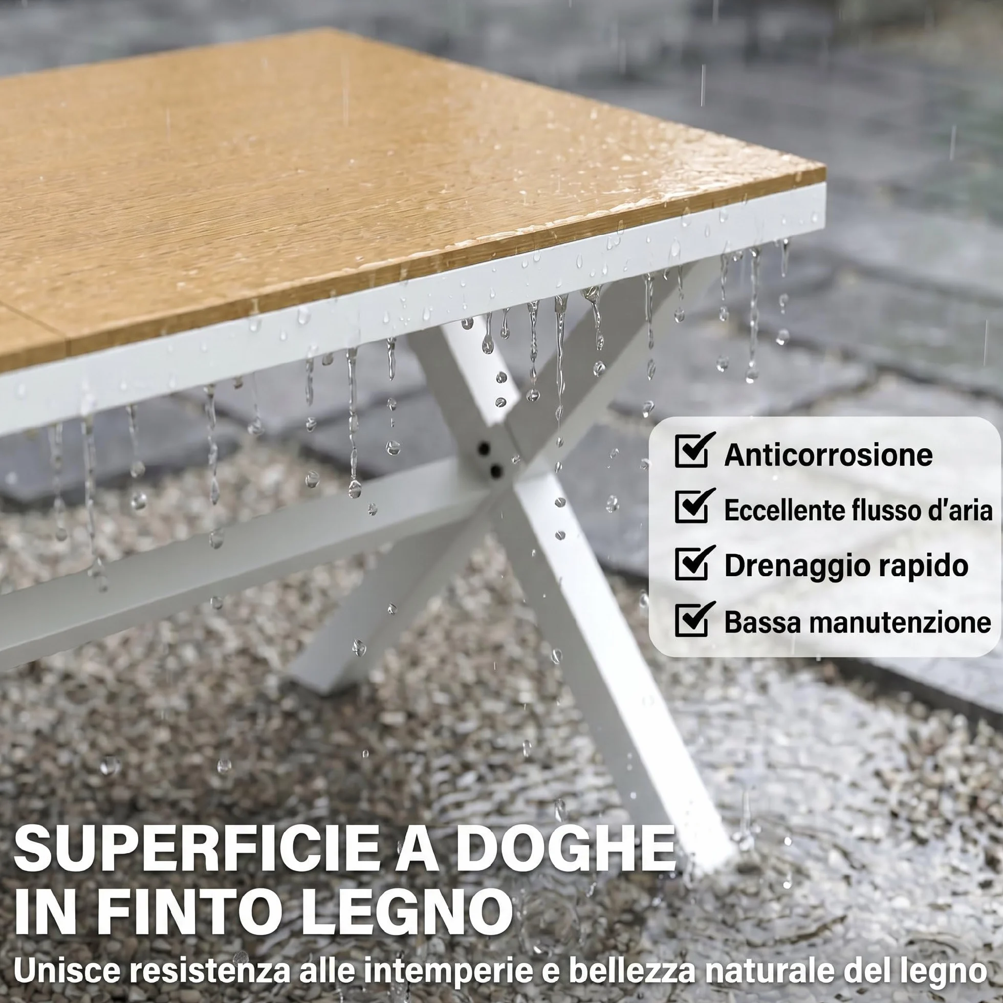 Outsunny Set Tavolo e Sedie da Giardino 7 Pezzi, Alluminio, 6 Sedie Impilabili, Tavolo Effetto Legno, Teak