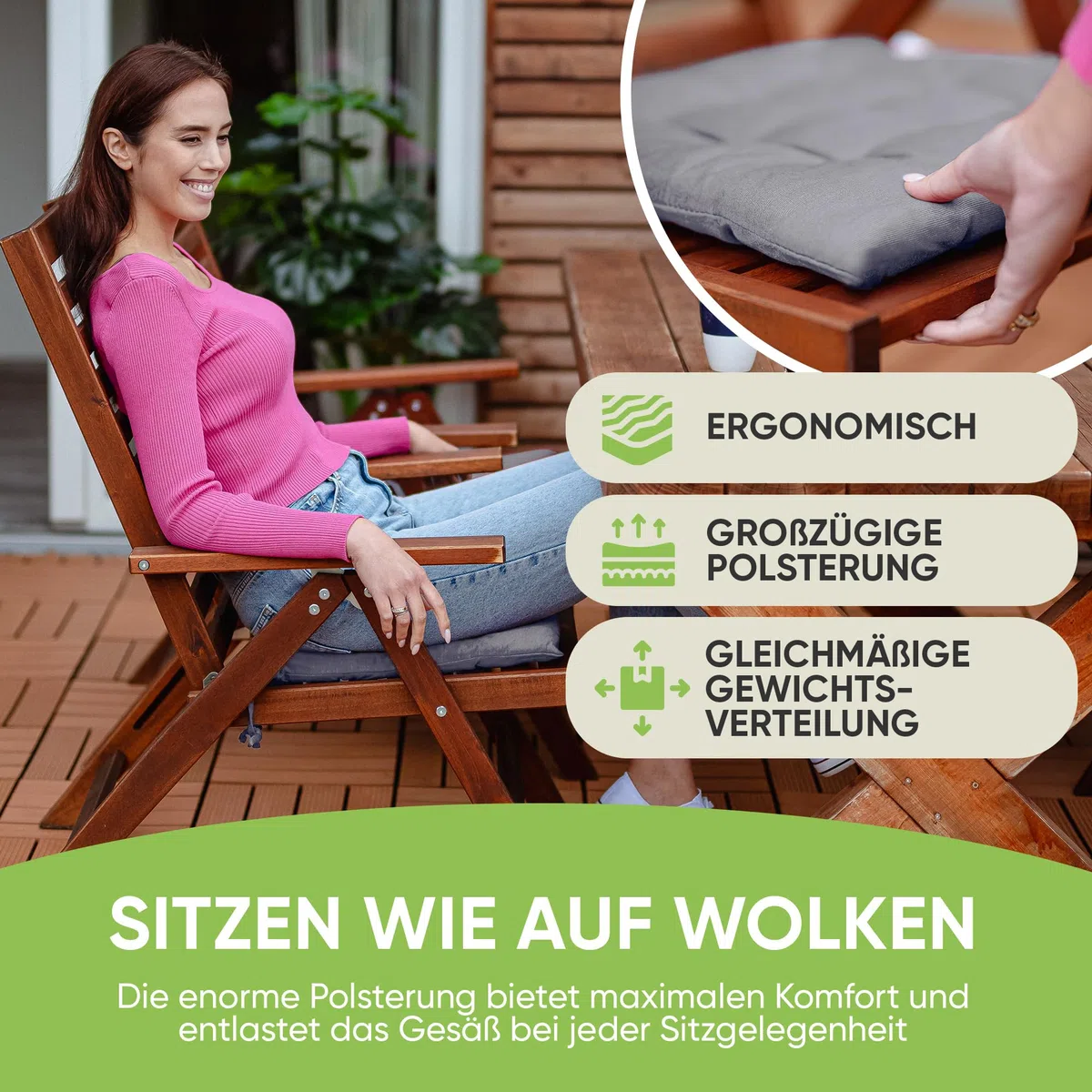 Gräfenstayn® zestaw 4 poduszek siedzisk 40x40x3 cm pasy mocujące Oeko-Tex Antracyt