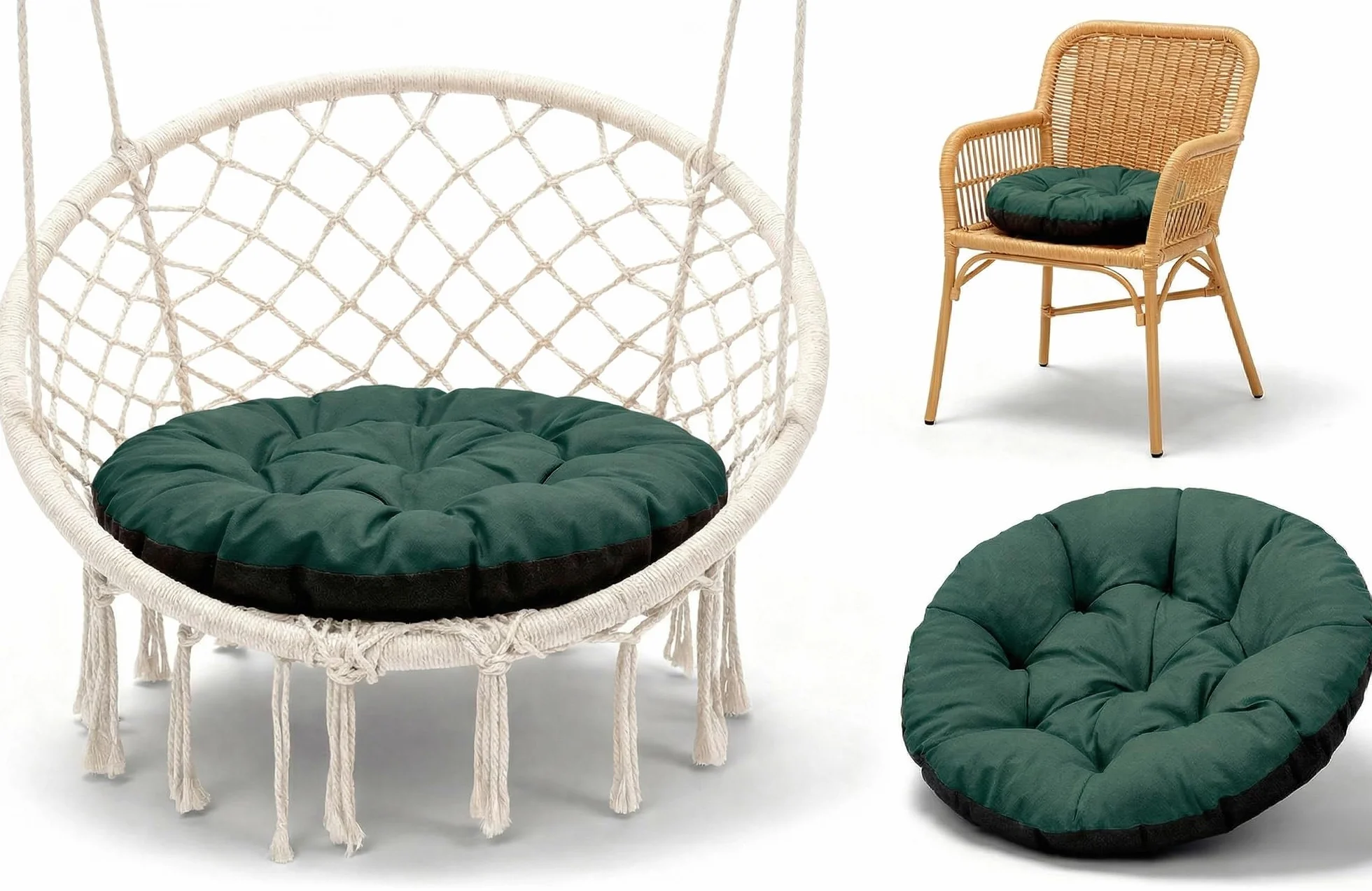Amazinggirl Cuscino rotondo da giardino per poltrona sospesa e sedie ratan 60 cm - Cuscini rotondi per sedia et poltrone dondolo enterno e interno Verde Ombra B