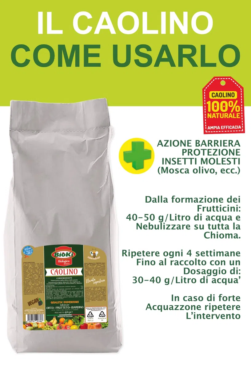 Caolino per agricoltura polvere di roccia sacco 8 kg - corroborante difese naturali piante