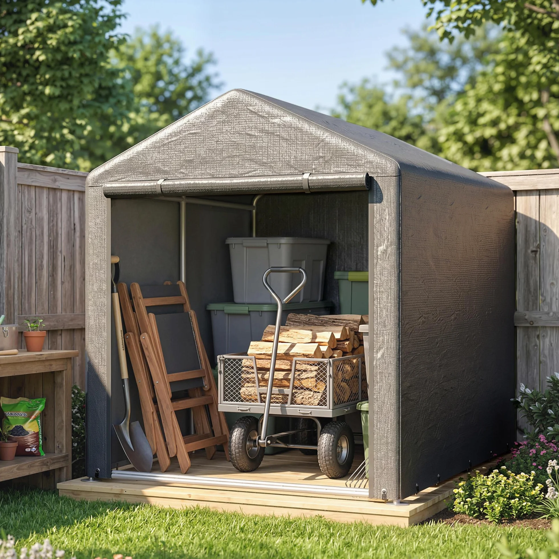 Outsunny Tenda Garage Esterno Anti UV Zip 160x218x172 cm Grigio Scuro