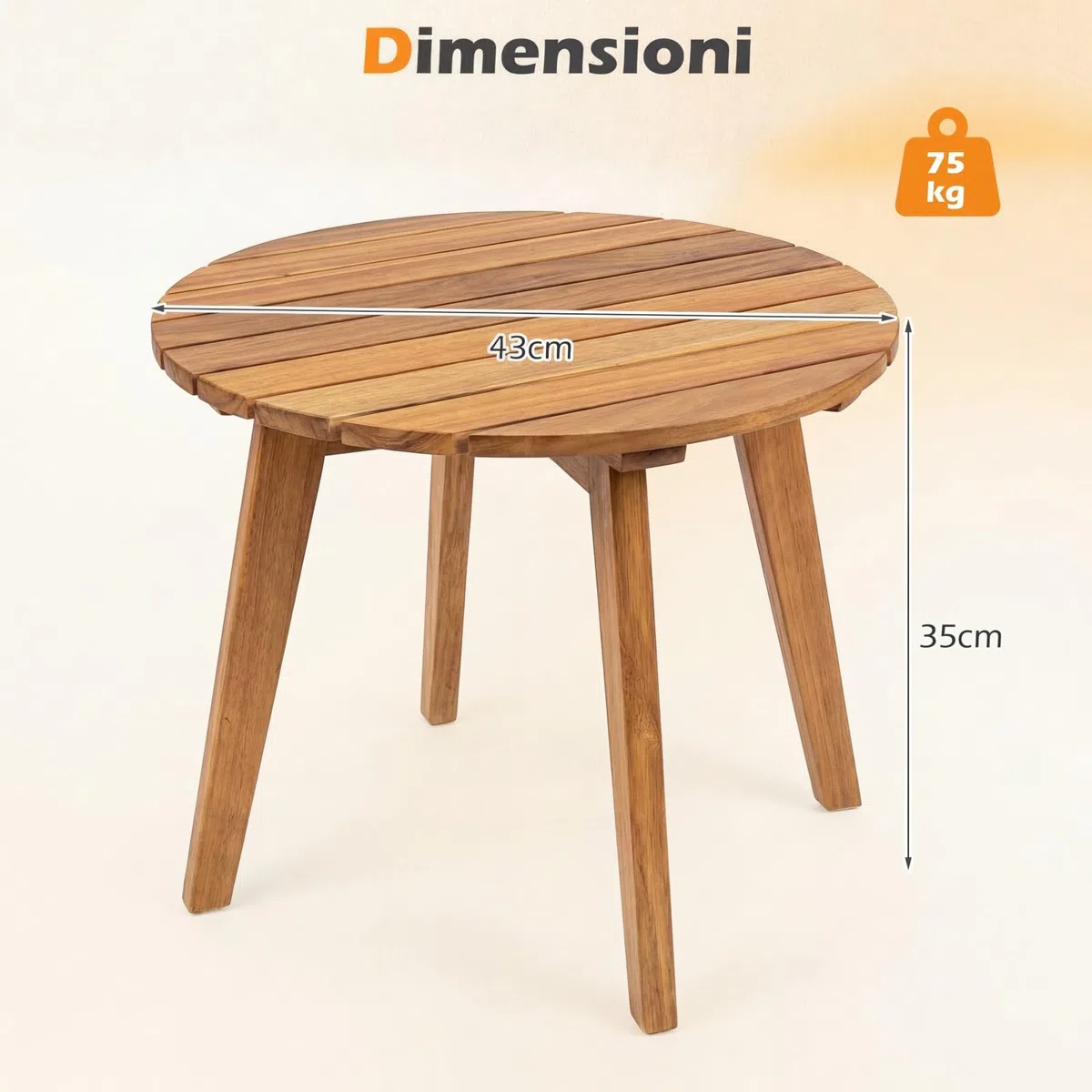 COSTWAY Tavolino da Esterno Compatto in Legno, 35x35x43 cm, Portata 75 kg