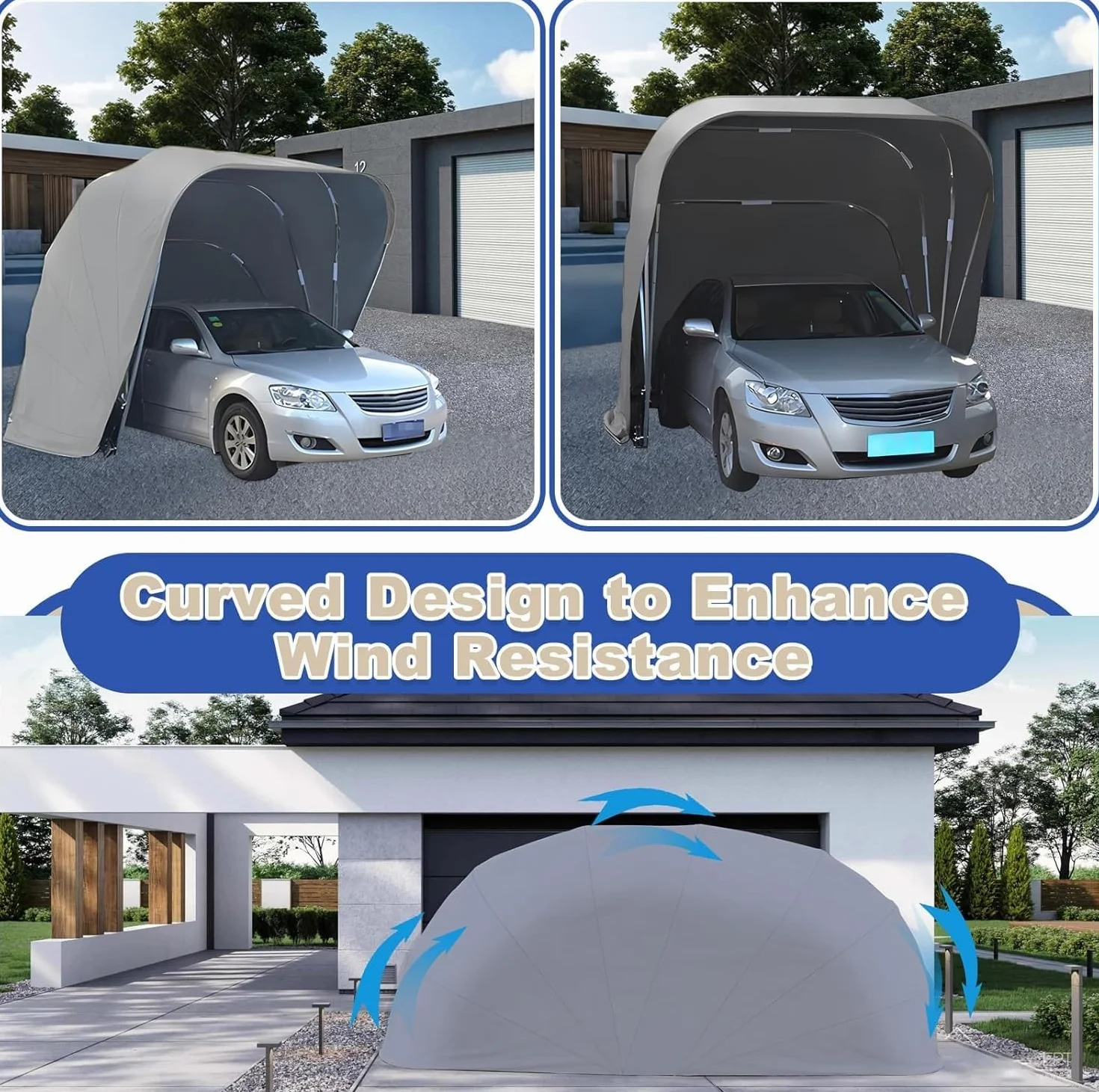 Garage Pieghevole per Auto, Tettoia per Auto Telescopica Portatile con Serratura, Telescopico Tenda per Auto Mobile da Esterno, Resistente a Pioggia e Neve, per Auto, SUV