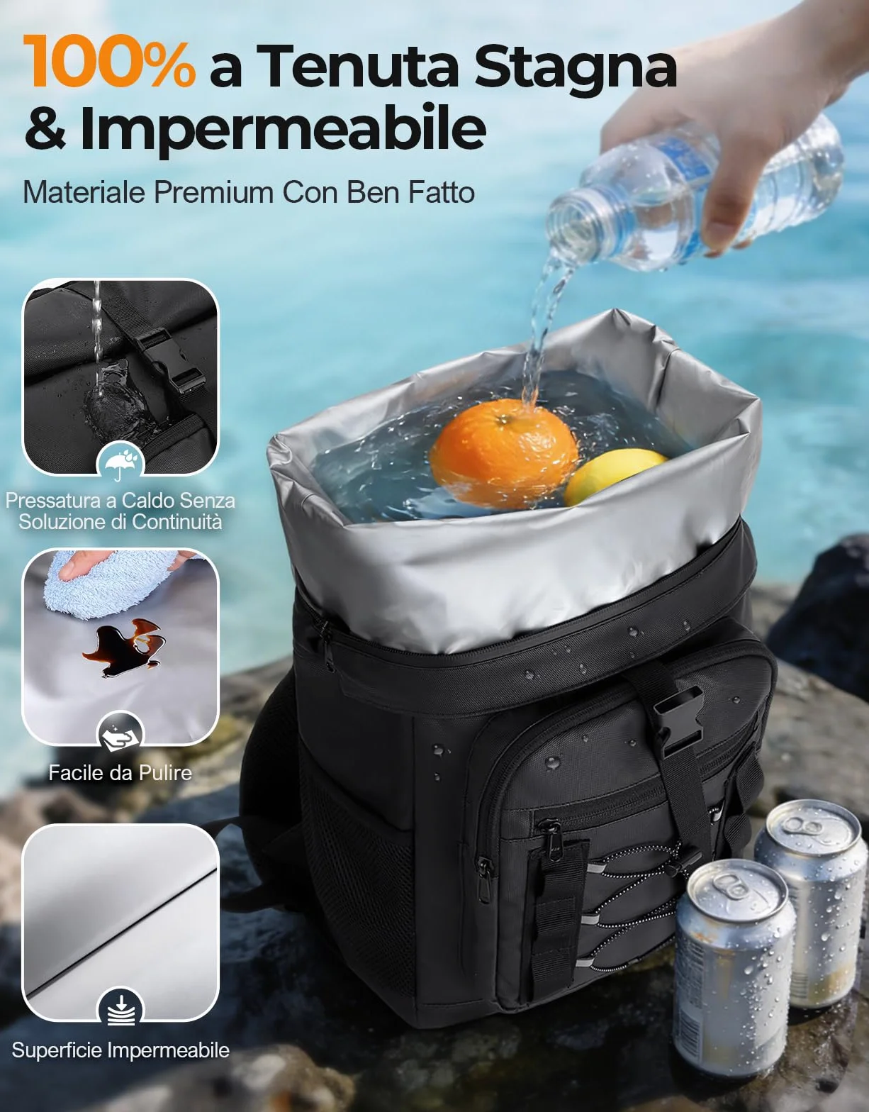 ISEYOU Zaino Termico Rolltop 24L Impermeabile Borsa Termica Porta Pranzo per Picnic BBQ Campeggio
