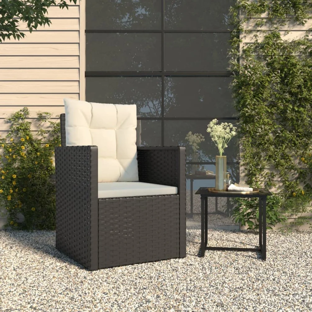 vidaXL Poltrona da Giardino con Cuscini Nera in Polyrattan