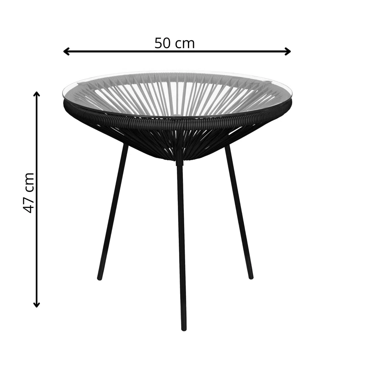 SPRINGOS Set Mobili Giardino Acapulco 2 Sedie & Tavolino Rotondo 50 cm Nero, Rattan PE Metallo Vetro Temperato, Resistente a UV e Intemperie, Design Moderno per Terrazza e Balcone, Montaggio Facile