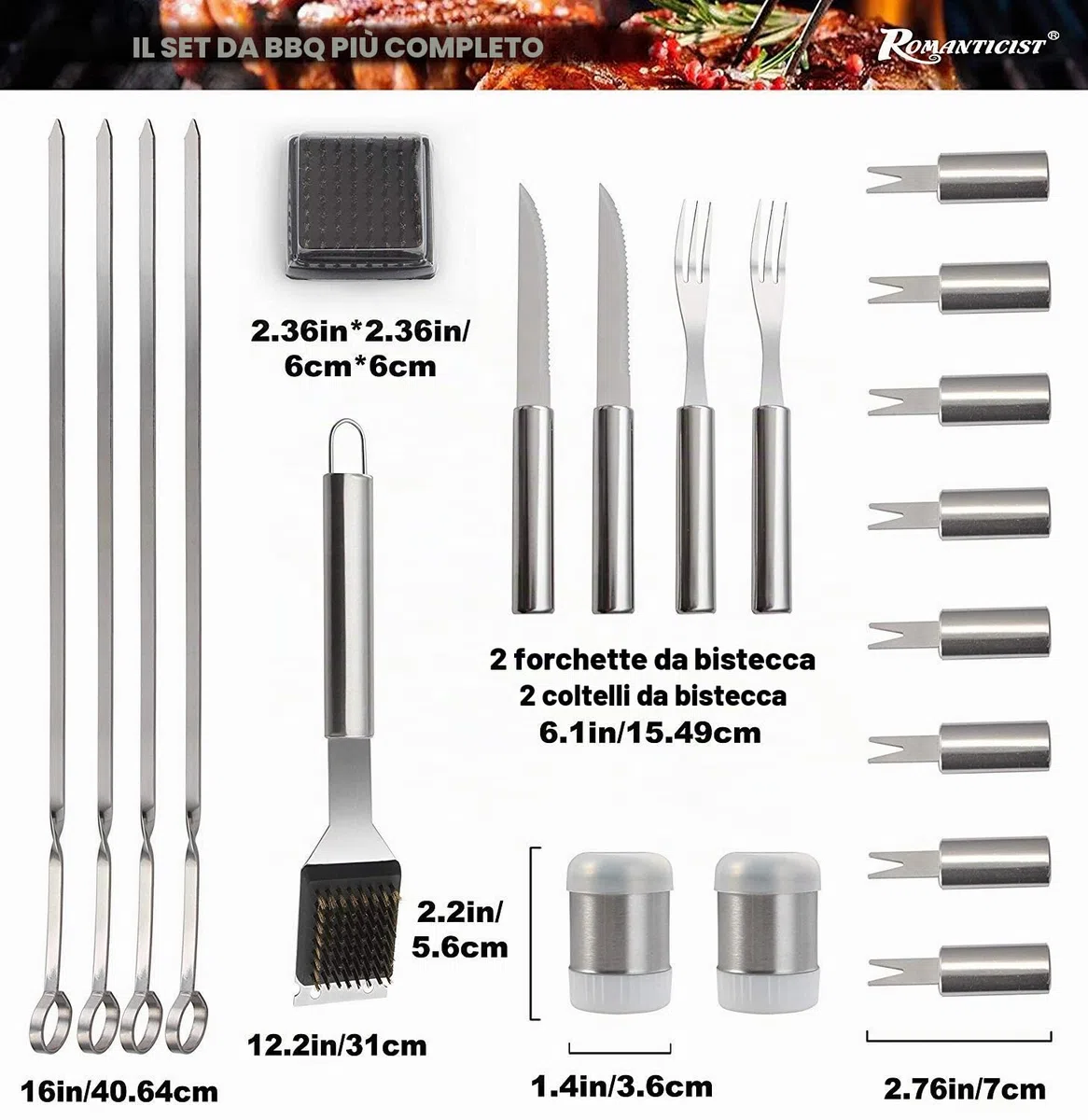 Romanticist 28Pcs Kit di Accessori per Barbecue Set - Utensili per Barbecue in Acciaio Inox in Custodia di Alluminio per Barbecue Uomini Donne Papà di Compleanno di Matrimonio