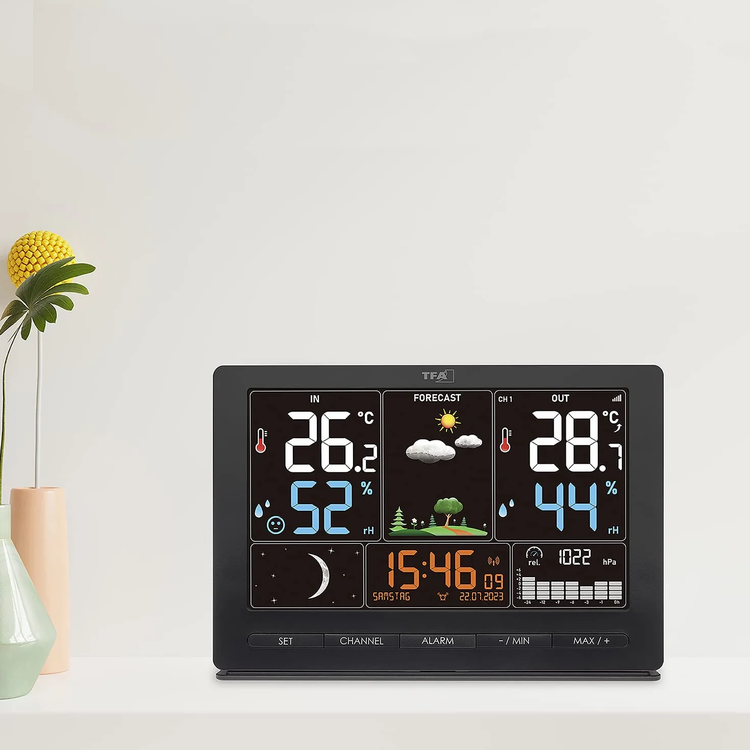 TFA Dostmann Stazione Meteo SEASON 2 con Sensore Esterno, Display Colori, Temperatura e Umidità, Nero