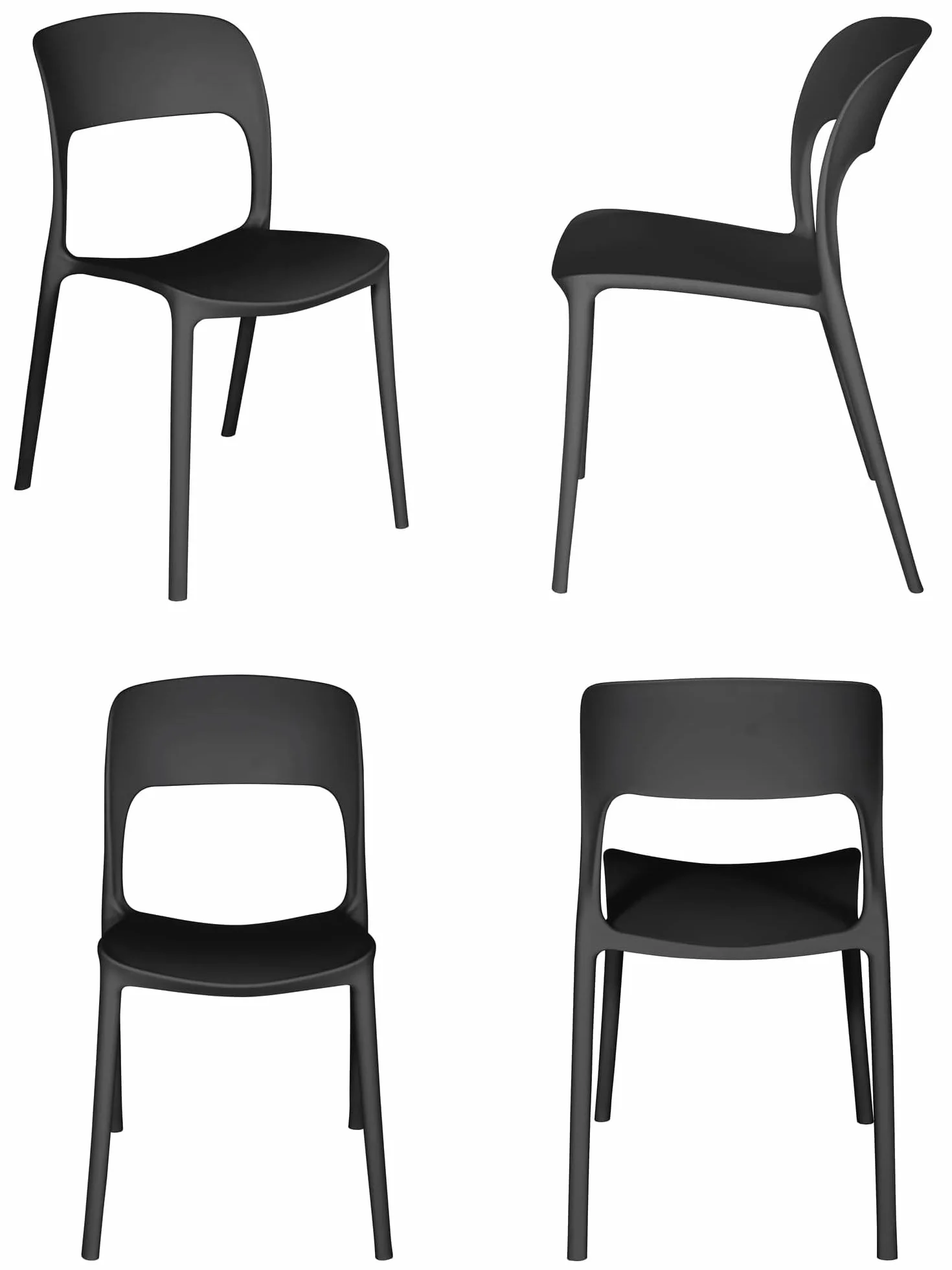 Set 4 Sedie in Polipropilene Impilabili da Giardino Bar Ristoranti Patio Design Cucina Antracite