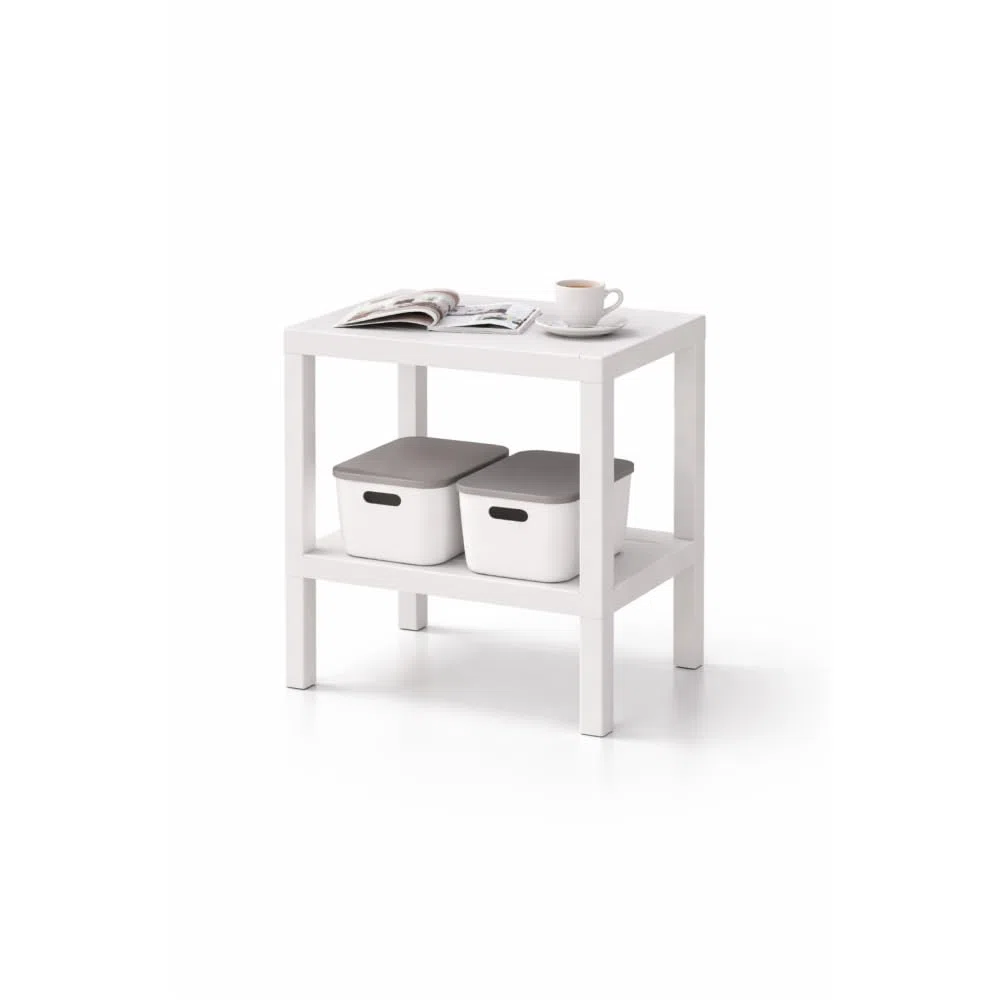 sugodesign OMBEG Tavolino multiuso a 2 ripiani, comodino, rettangolare, in plastica impermeabile, portata 10 kg per ripiano, per bagno, cucina, balcone, camera da letto (bianco)