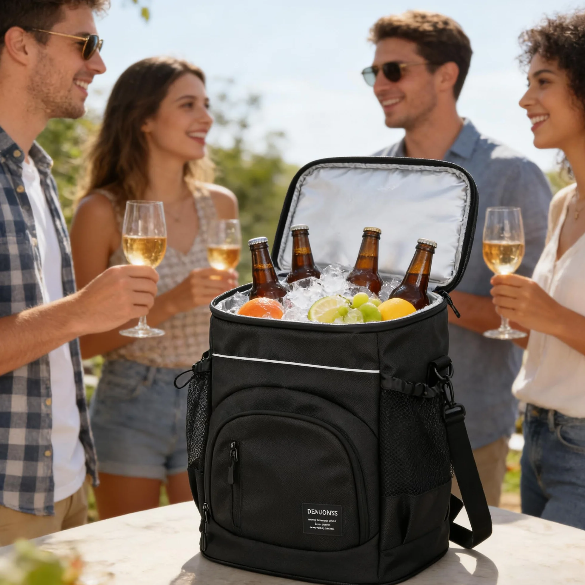 Zaino Pic Nic Termico Borsa Frigo 30L Borsa Termica da Viaggio Portatile per Picnic, Campeggio e Spiaggia (Nero)