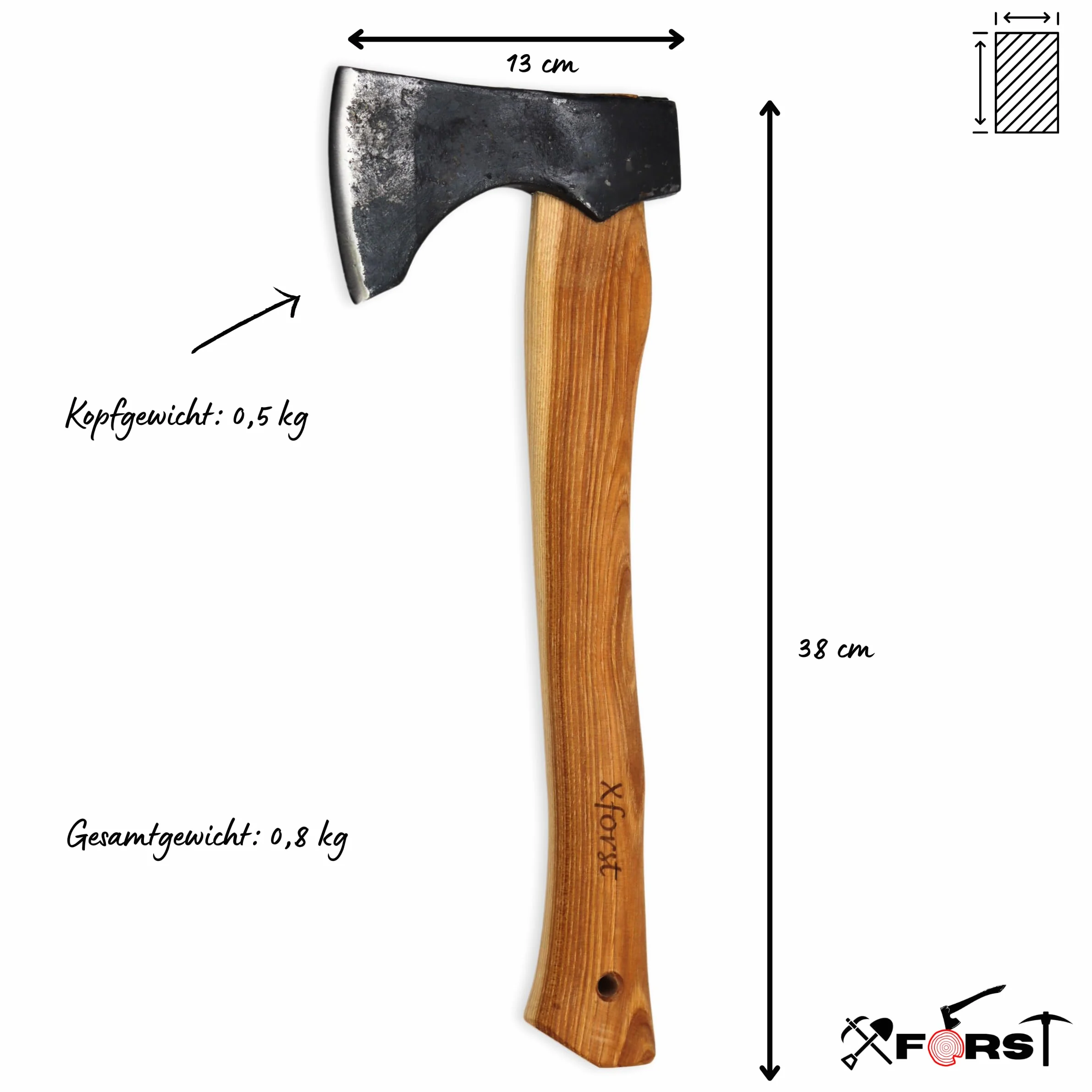 Xforst Ascia Accetta vichinga, scure da sopravvivenza con fodero in pelle, Acciaio al carbonio forgiato, manico in legno di noce americano, modello X-TA5B
