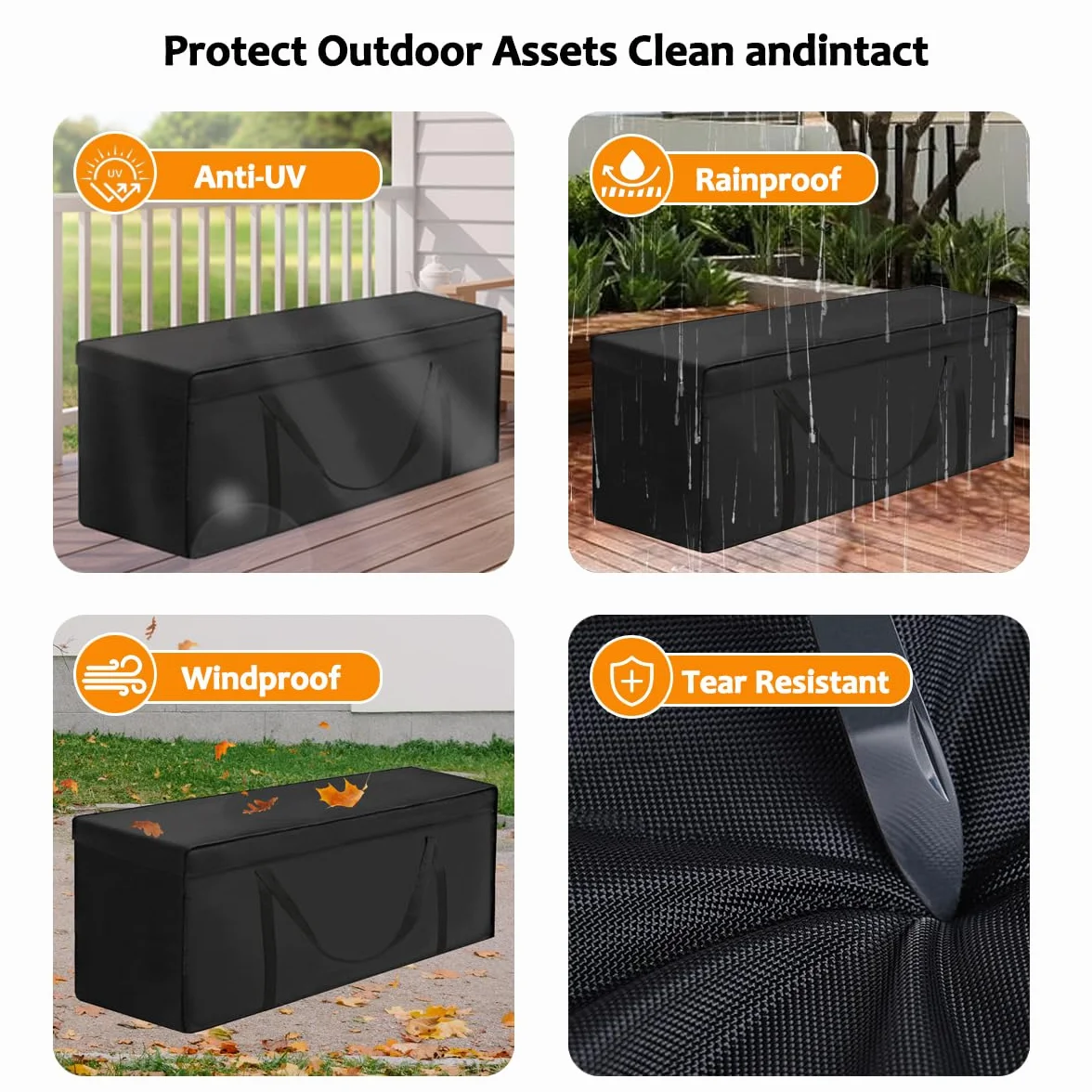 Borsa per Cuscini da Giardino Impermeabile 600D Oxford 200x60x75cm Nero