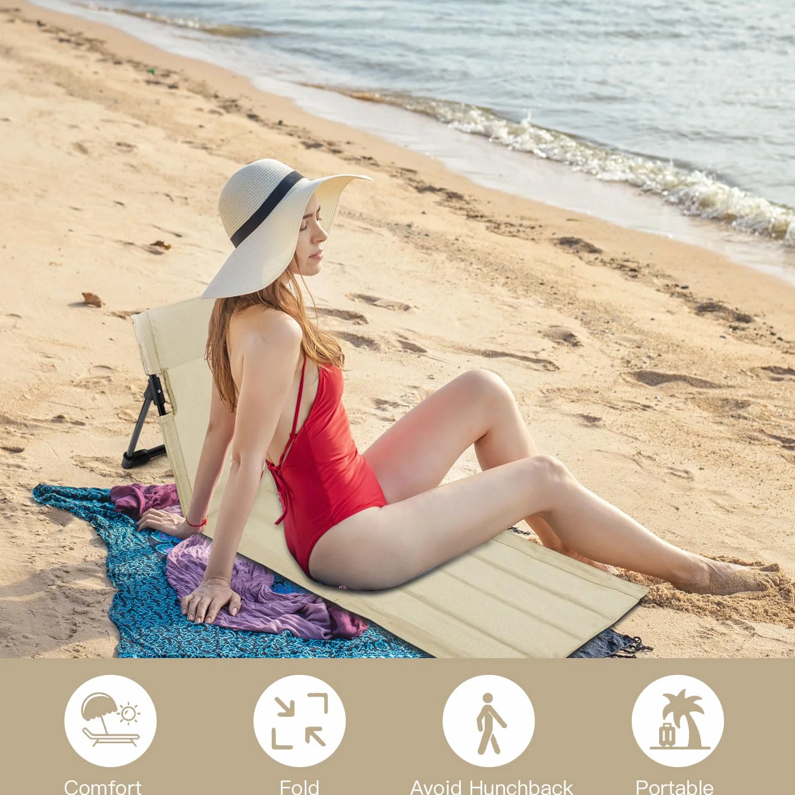 Spiaggina Mare, Portatile 680g Sdraietta Mare con Schienale, Sedia Spiaggia Ideale per il Giardinaggio, le Escursioni e i Picnic All'aperto (Stile Traspirante-Beige)