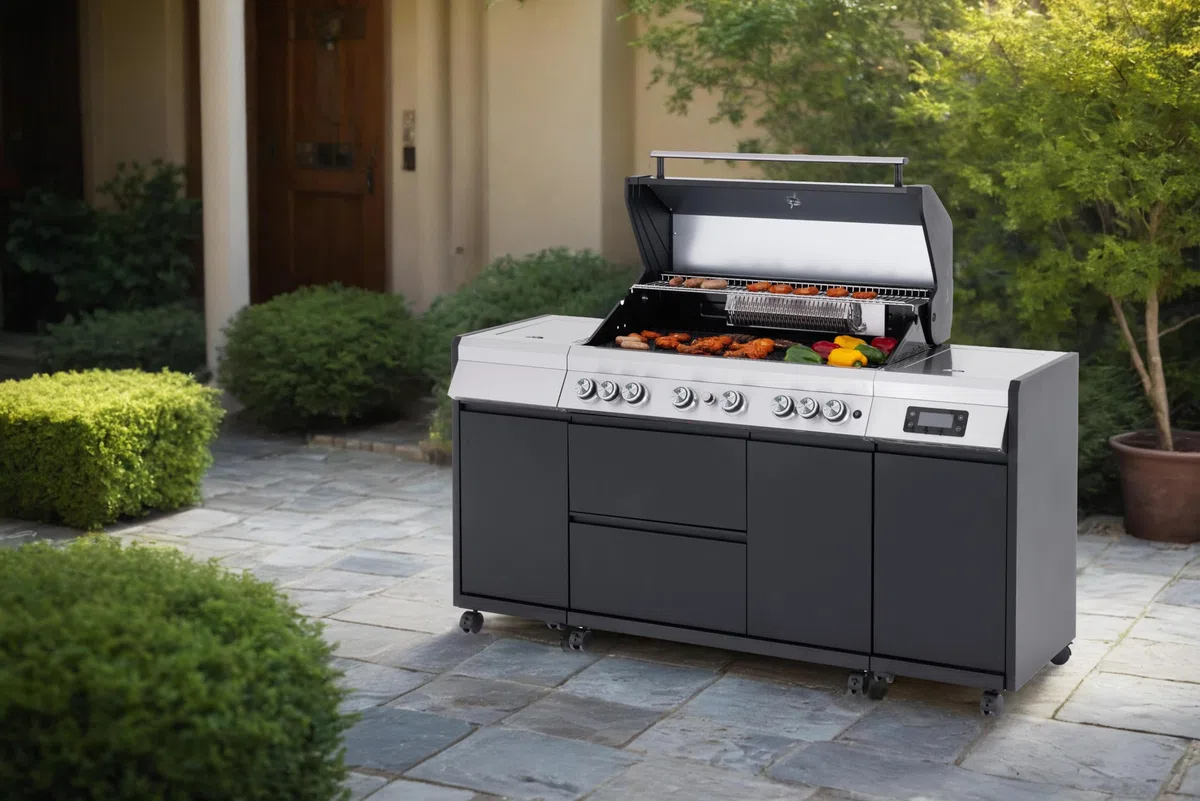 Tarrington House Barbecue a Gas 6+1+1 Bruciatori Acciaio Inox 72 kW Coperchio con Termostato Termometro Digitale