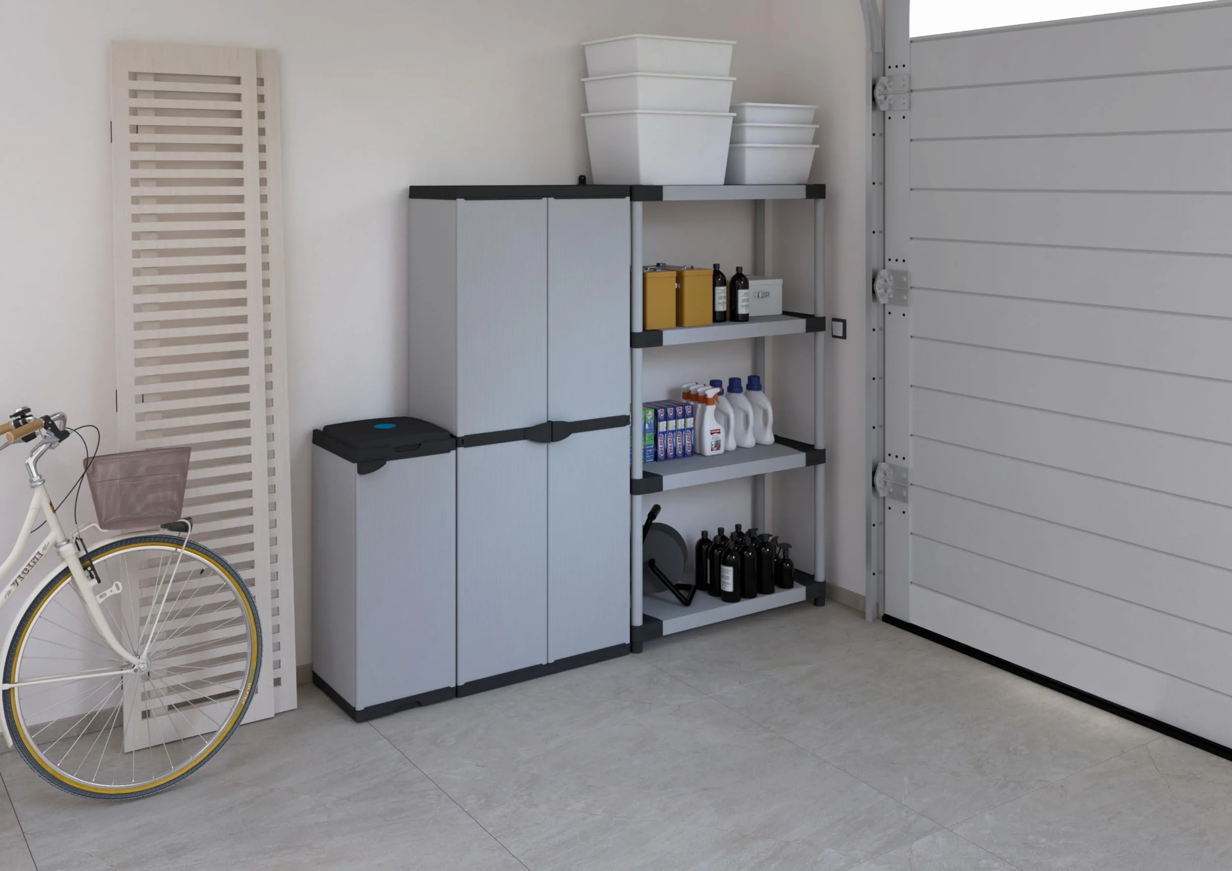 Mongardi: Armadio Porta-Scope in resina di PVC e PP, 2 Ante, Facile da Montare, Modular System, Resistente, Adatto ad ambienti Interni ed Esterni, 68L x 40P x 165H cm, Grigio e Nero
