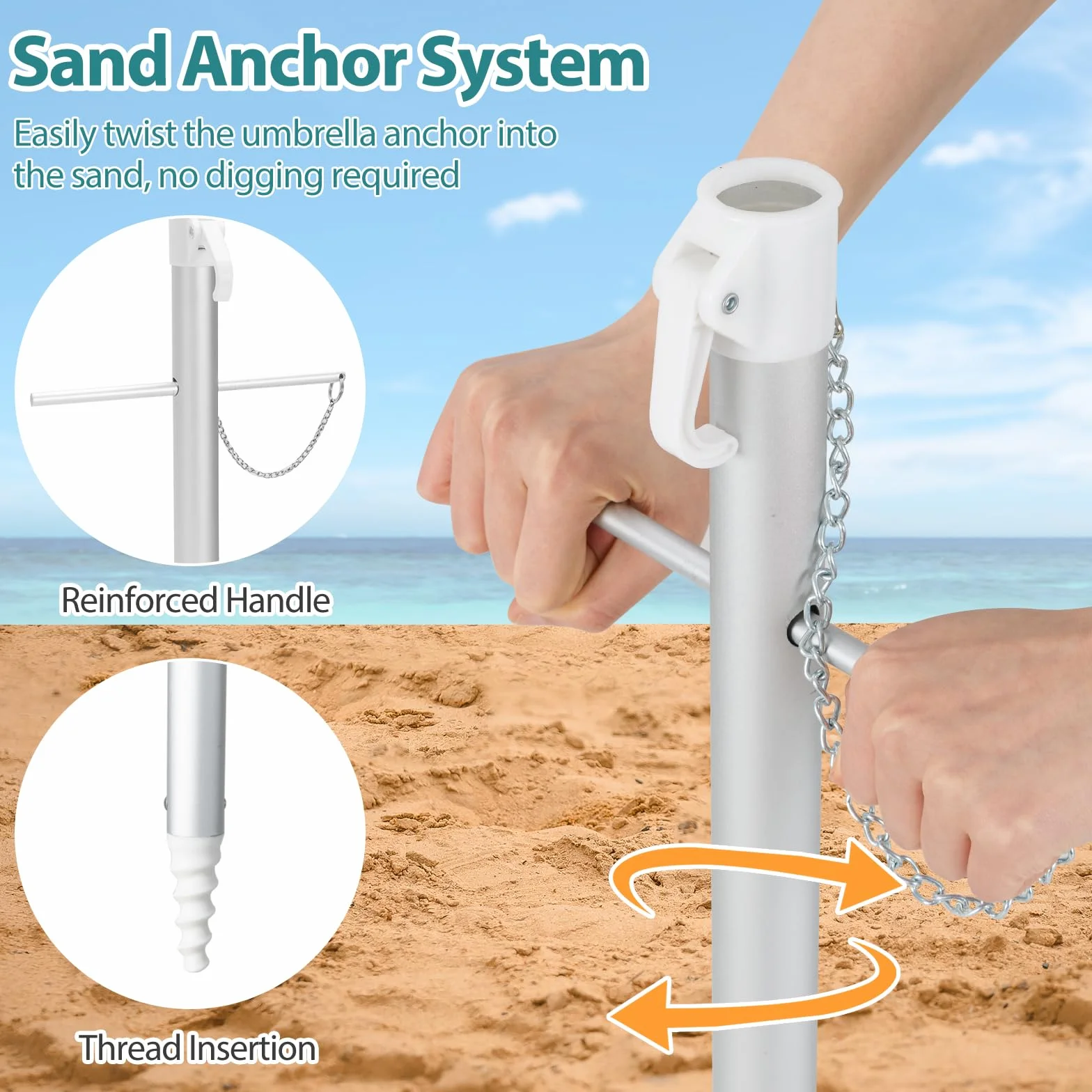 KOMFOTTEU Ombrellone da Spiaggia 200cm UV50+ Pieghevole Leggero con Borsa