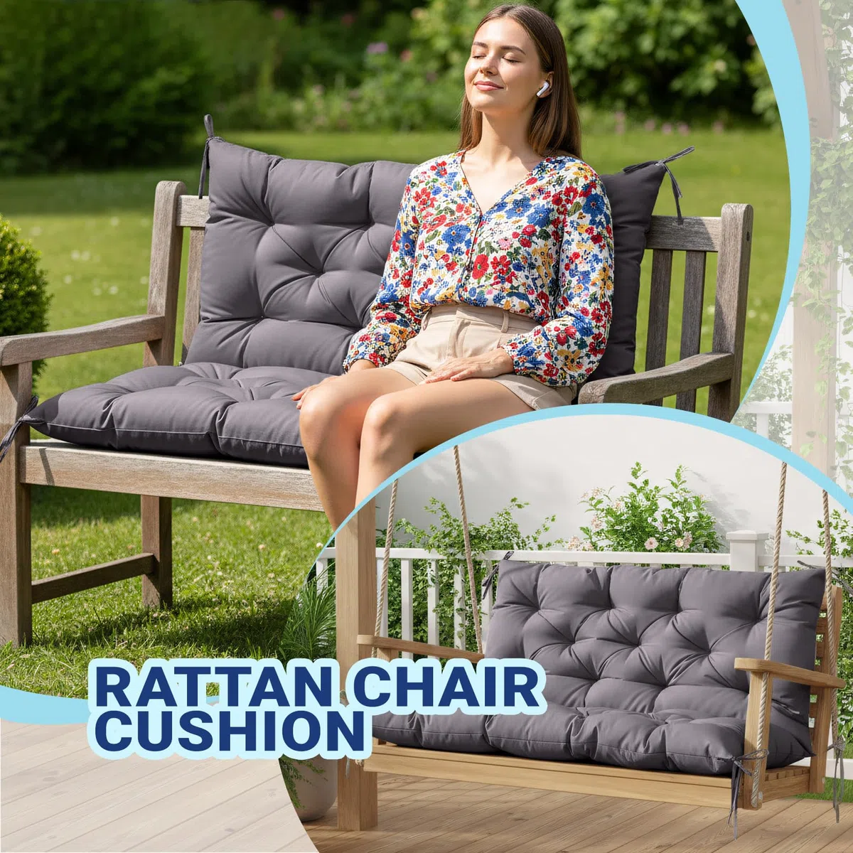 Cuscini per dondolo impermeabili: per panca da giardino a 2/3/4 posti, spessi, con spogliatoio antiscivolo, per mobili da giardino, eleganti decorazioni da giardino (grigio scuro, 120 x 100 cm)