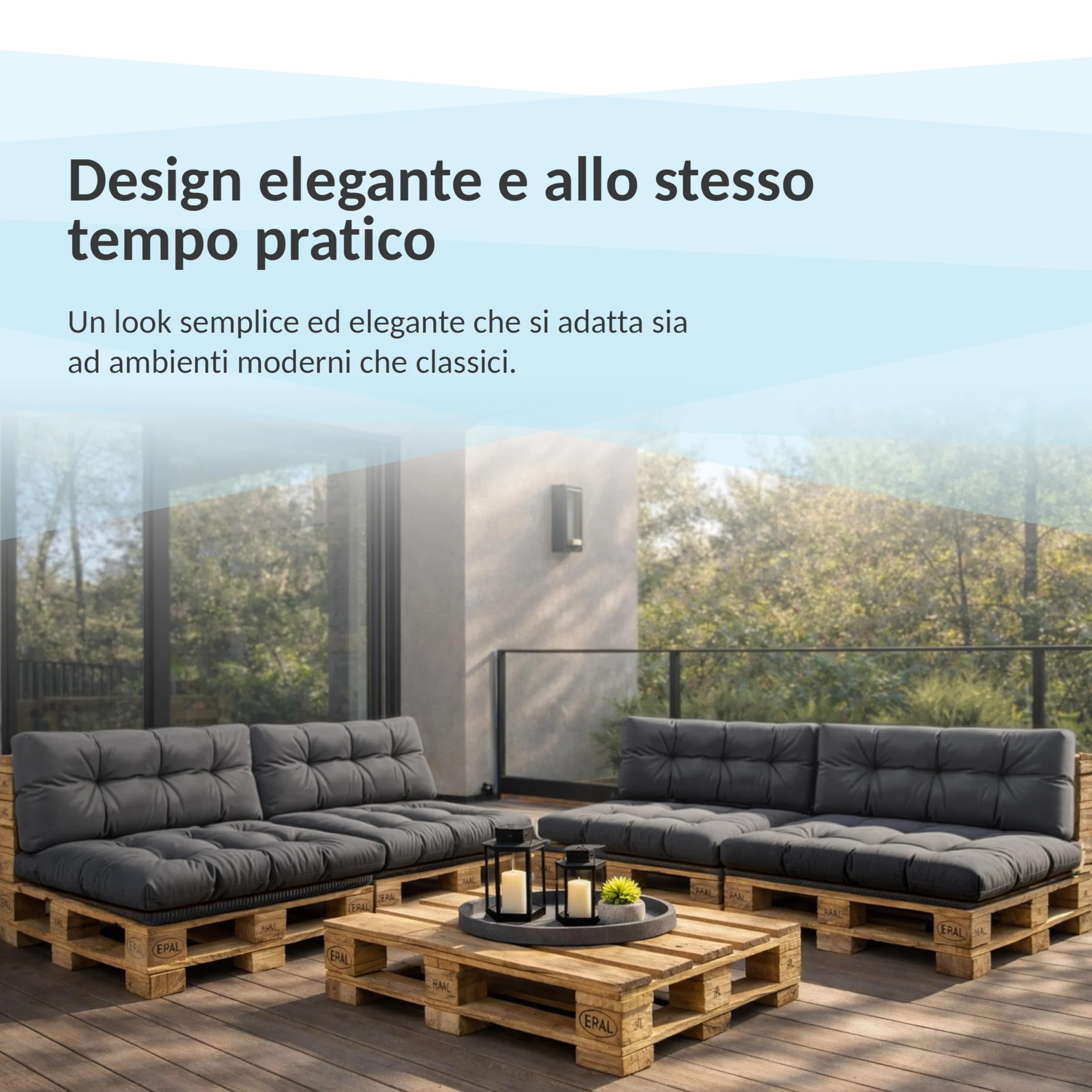 POKAR Set 2 pezzi Cuscini Europallet 120x80cm 120x40cm beige Divano Giardino Interno Esterno