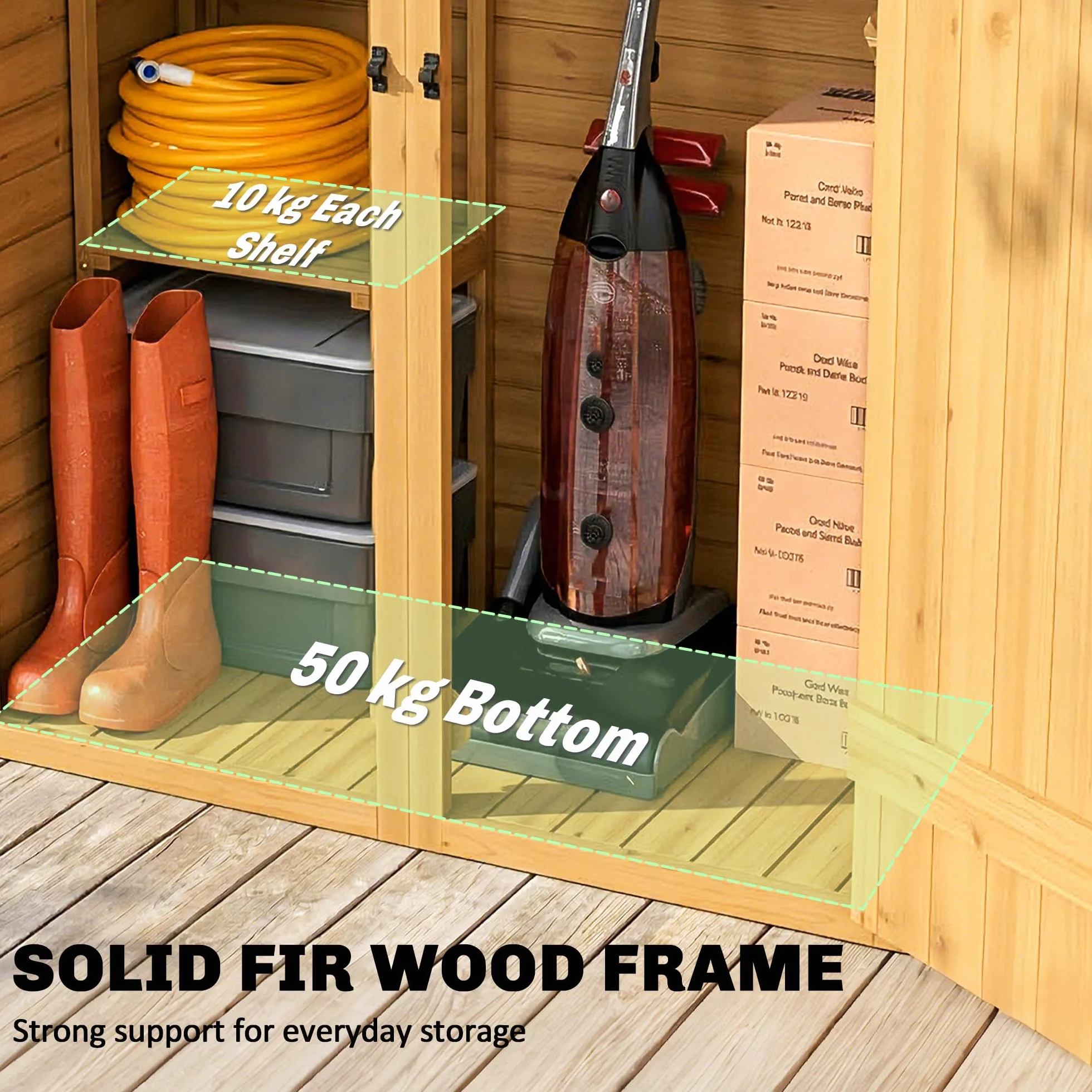 Outsunny Armadio da Giardino Legno Abete Casetta Attrezzi 2 Ripiani Doppia Porta Chiavistelli Tetto Inclinato 115x53x156 cm Marrone