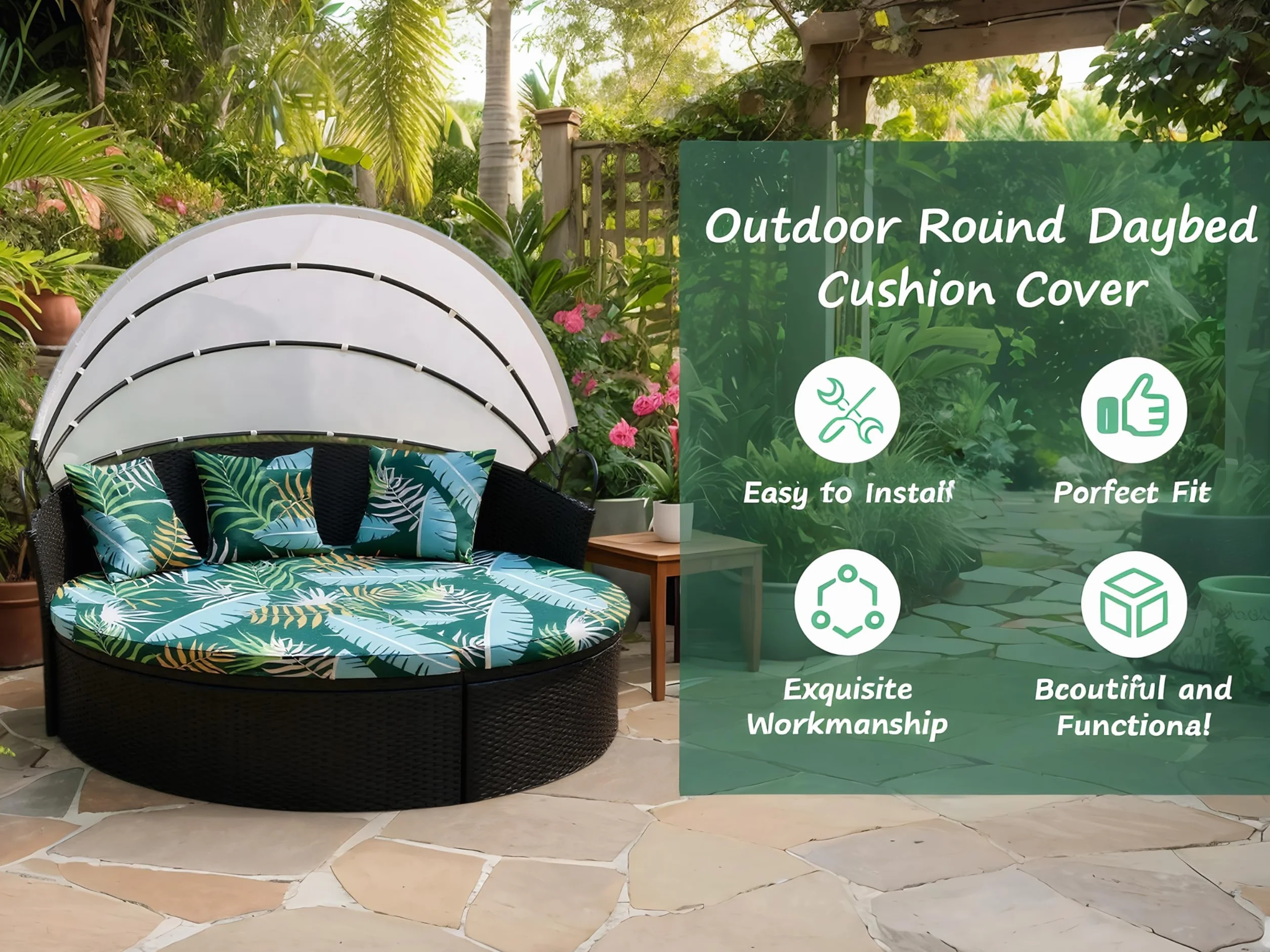 Fodera di ricambio per cuscino lettino da esterno 168 cm con fascia elastica Foresta Verde