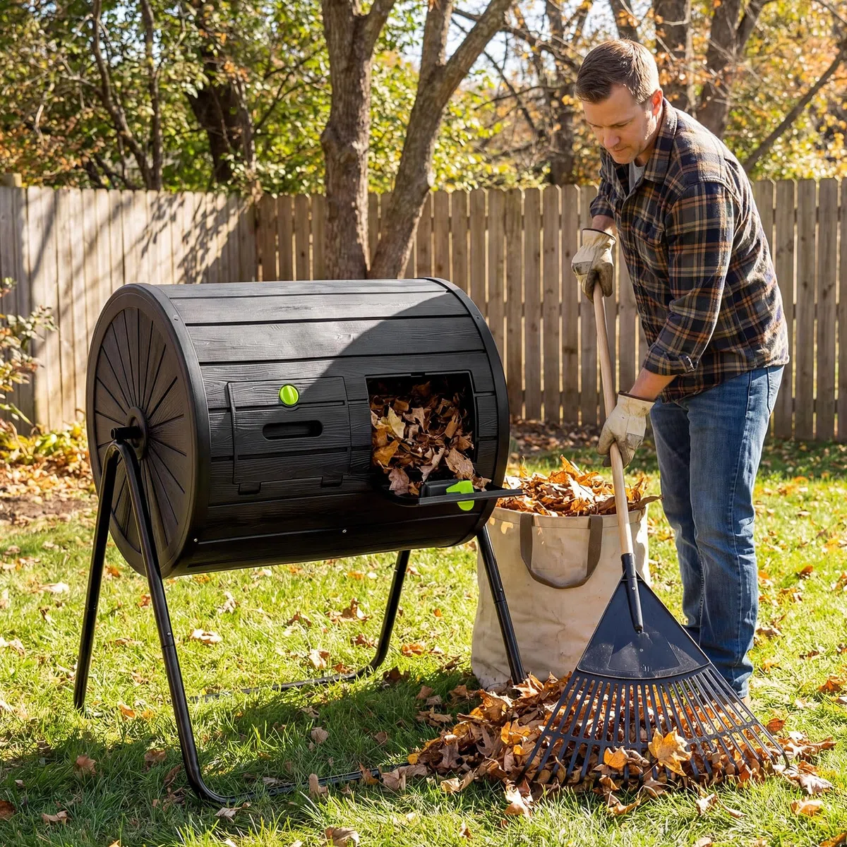 HOMASIS 142L Compostiera da Giardino, Compostiera Girevole a 360° in PP con Lame di Miscelazione, per Compostaggio Rifiuti Organici, Efficiente in 4-6 Settimane, Attrezzi da Giardinaggio (Nero)