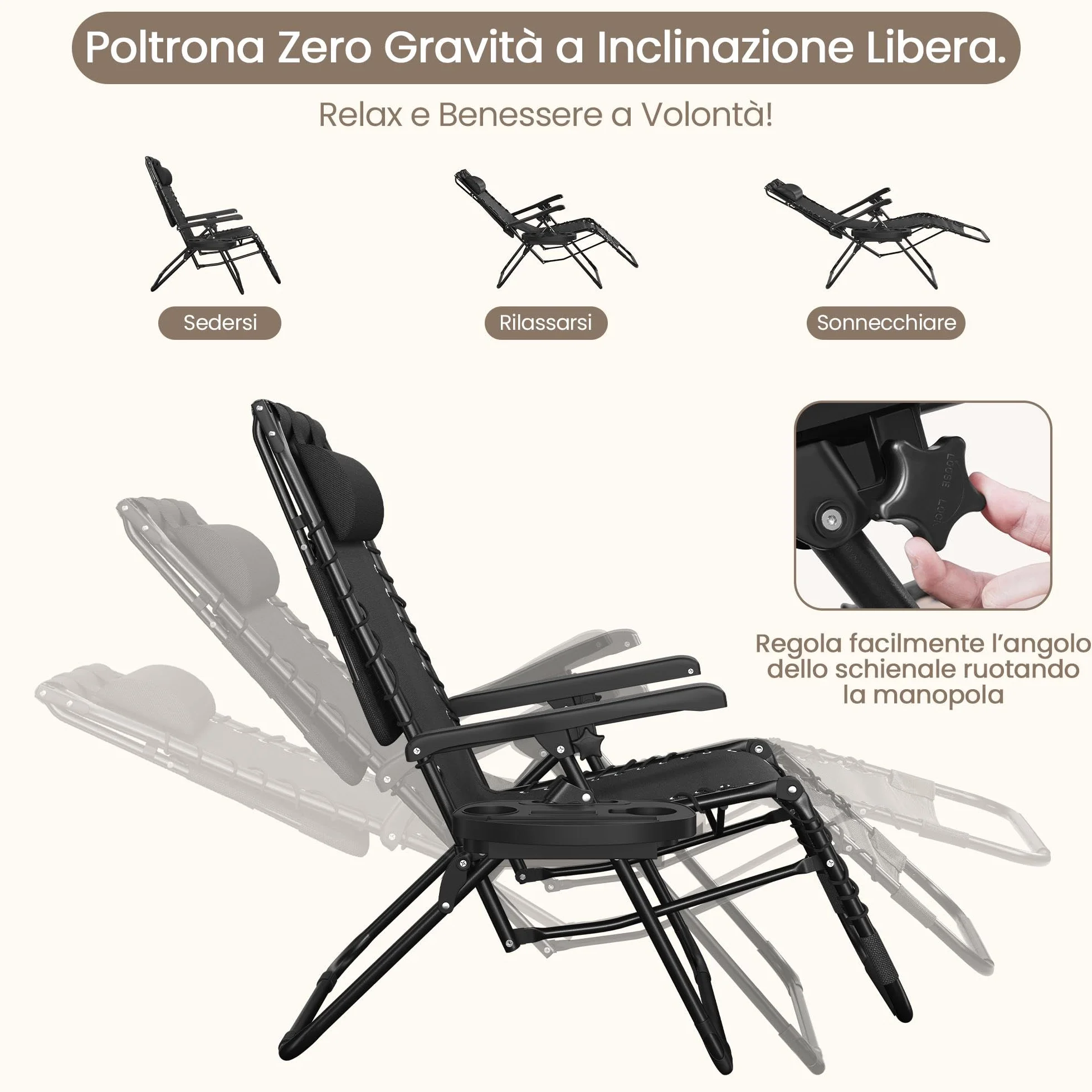 Sdraio da Giardino, Sdraio Lettino Prendisole Richiudibile, con Parasole, Cuscino Poggiatesta Removibile, Portabicchieri, Sdraio da Giardino con Schienale Regolabile, Lettino da Sole