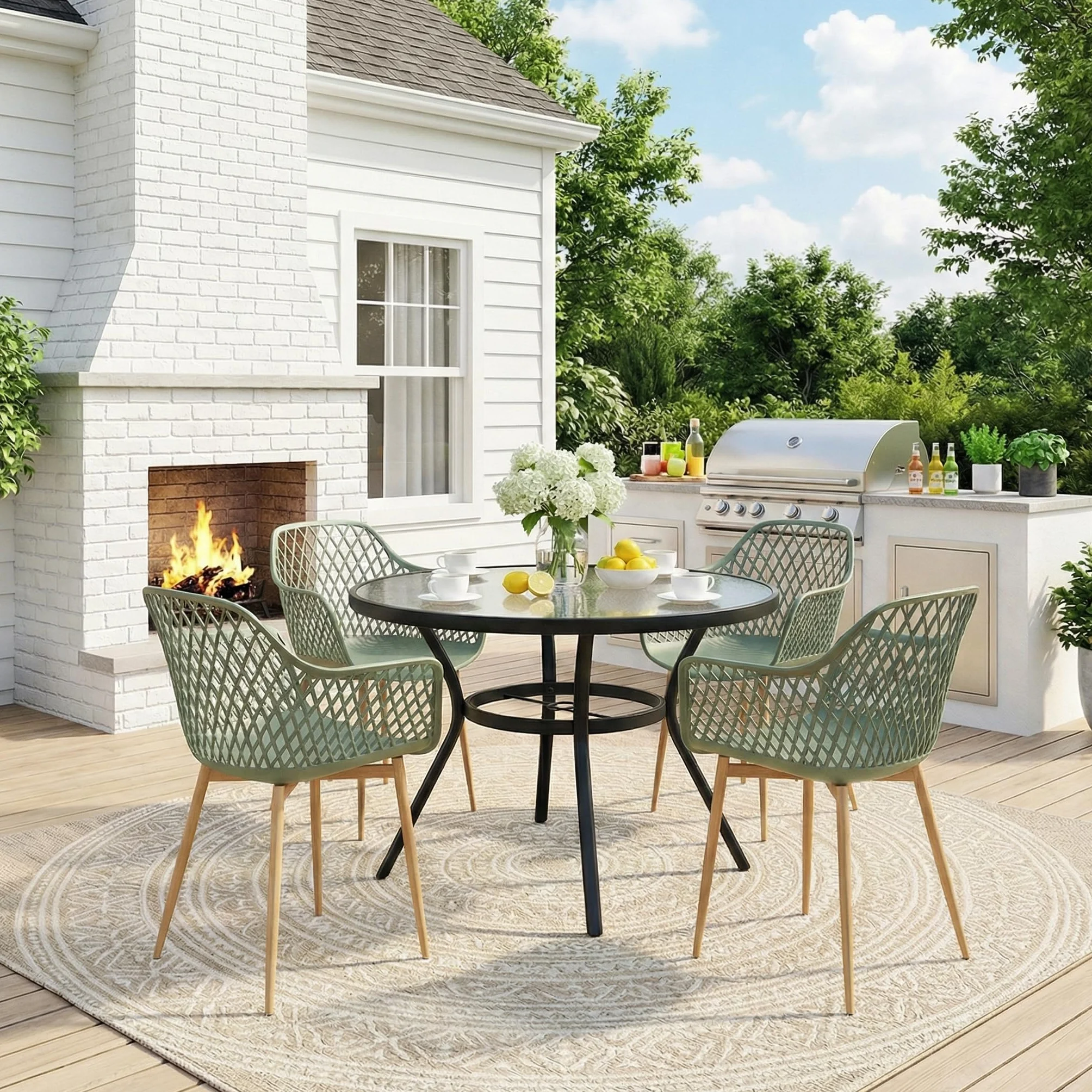 buybyroom Set di 6 sedie da giardino in plastica con bracciolo, resistenti alle intemperie, per giardino, balcone, terrazza, bistrò, balcone