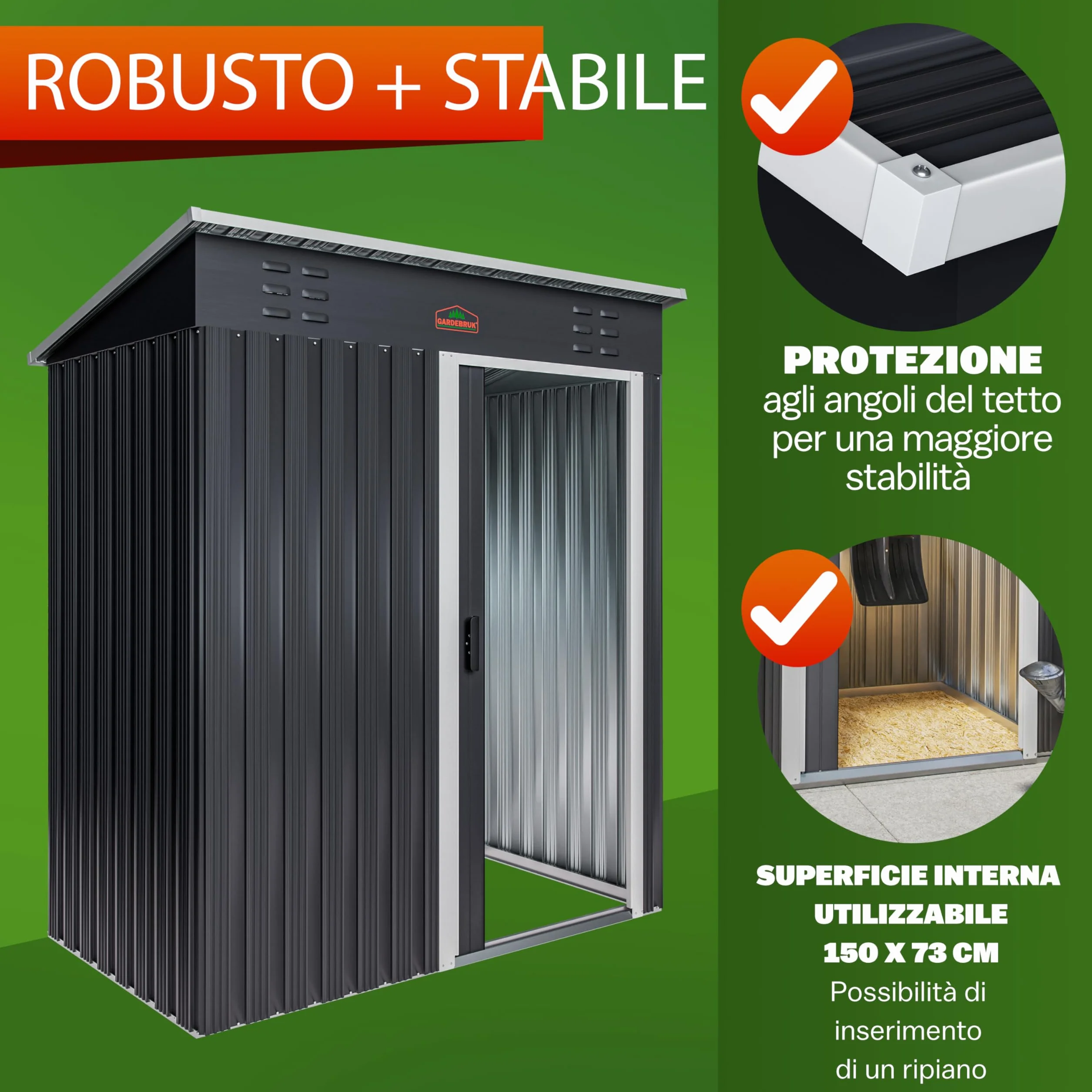 GARDEBRUK Casetta da Giardino Porta Attrezzi 185x165x90cm 1,5m² con Porta Scorrevole Armadio da Esterno in Metallo