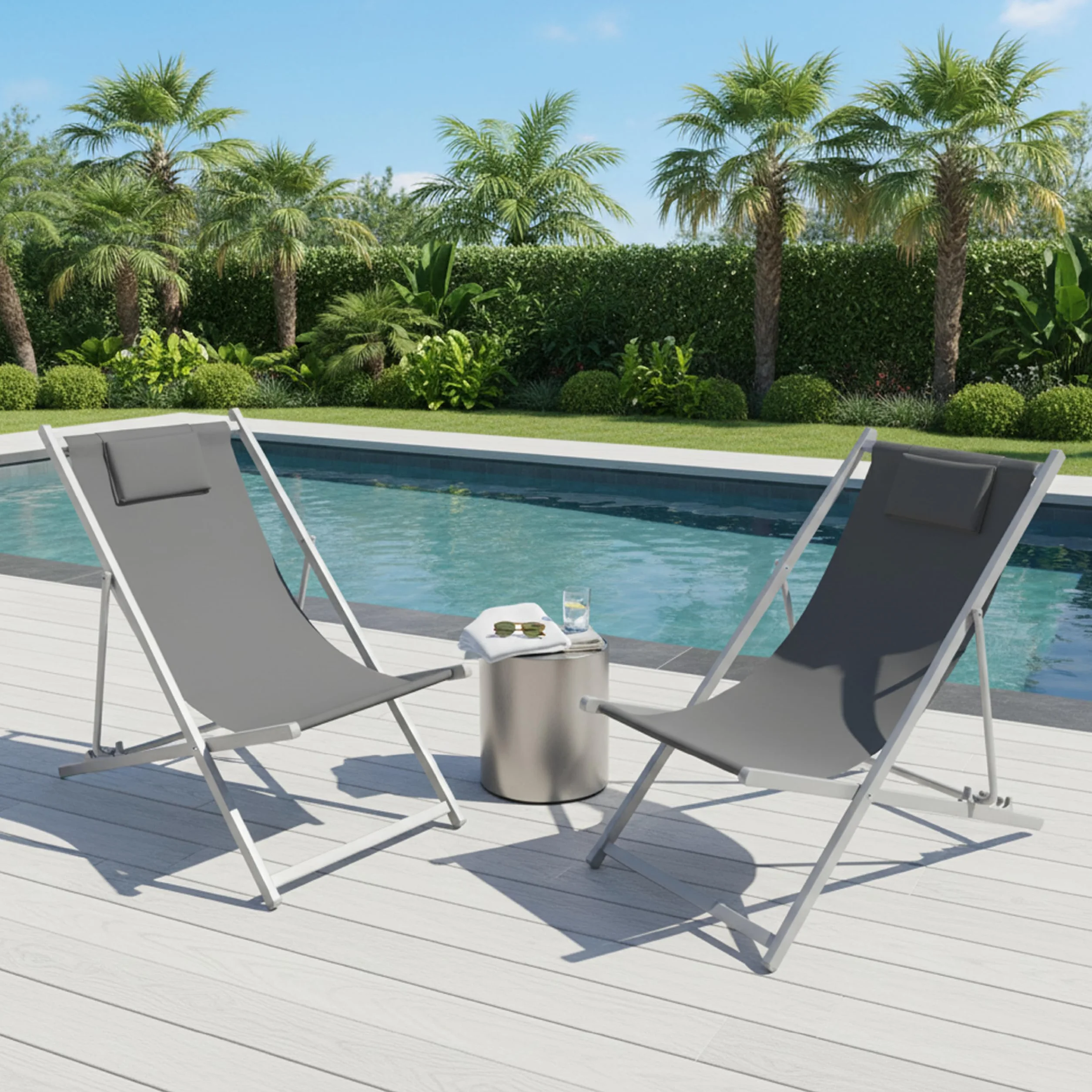 Baroni Home Sdraio da Giardino Pieghevole Reclinabile 60x97x92 cm Grigio