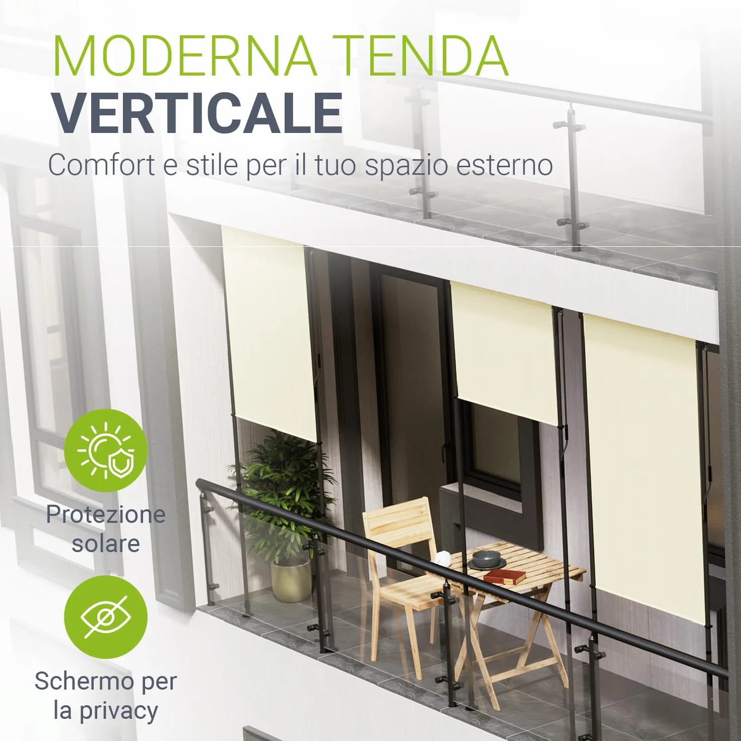 Juskys Tenda Verticale Barbados 100x310 cm - Tenda a pinza estensibile, protezione solare, resistente UV, idrorepellente Beige