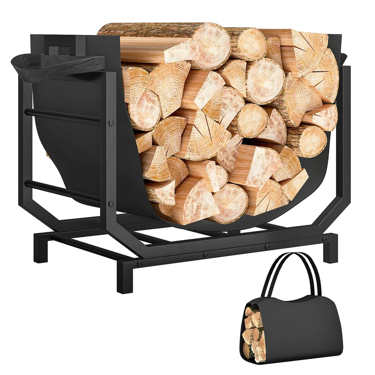 Outsunny Porta Legna Metallo 50 kg 53x33x43 cm Nero