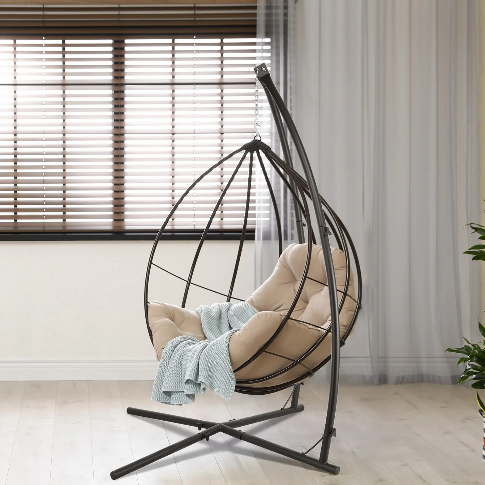 LIFERUN Supporto per Amaca da Giardino, per Amaca Regolabile, Max. 110kg, Supporto per Sedia Amaca in Ferro, per Balcone, Giardino