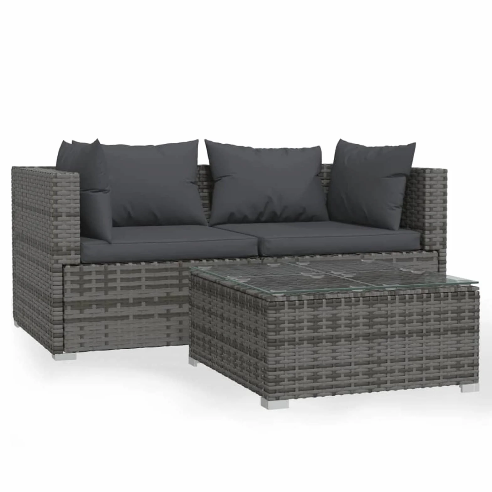 3pz Divano da Esterno, Salotto da Giardino, Divano Rattan, Divani da Giardino, Set Divano Giardino per Esterno, con Cuscini in Polyrattan Grigio