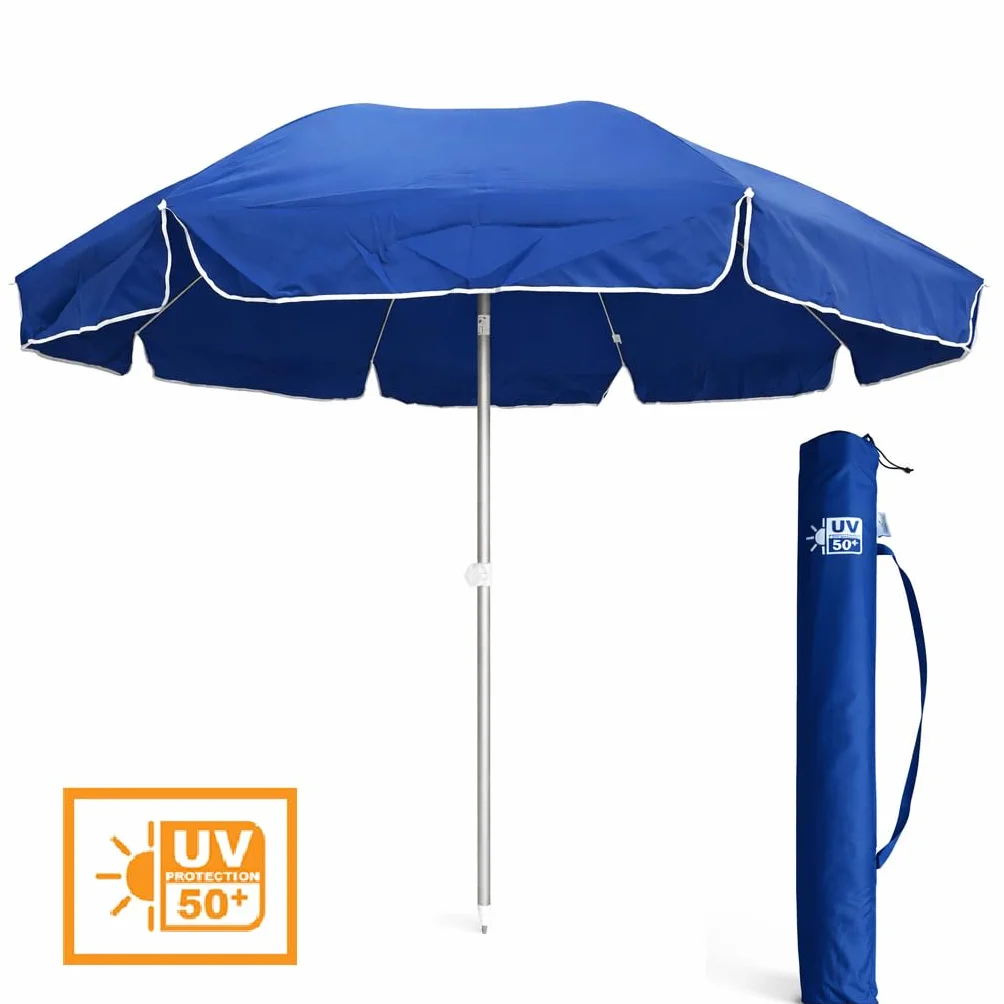 DANYX Ombrellone XXL Mare Spiaggia 240cm Palo Alluminio Stecche Fibra di Vetro Antivento Protezione UV50+ Inclinabile con Custodia e Punta a Trivella
