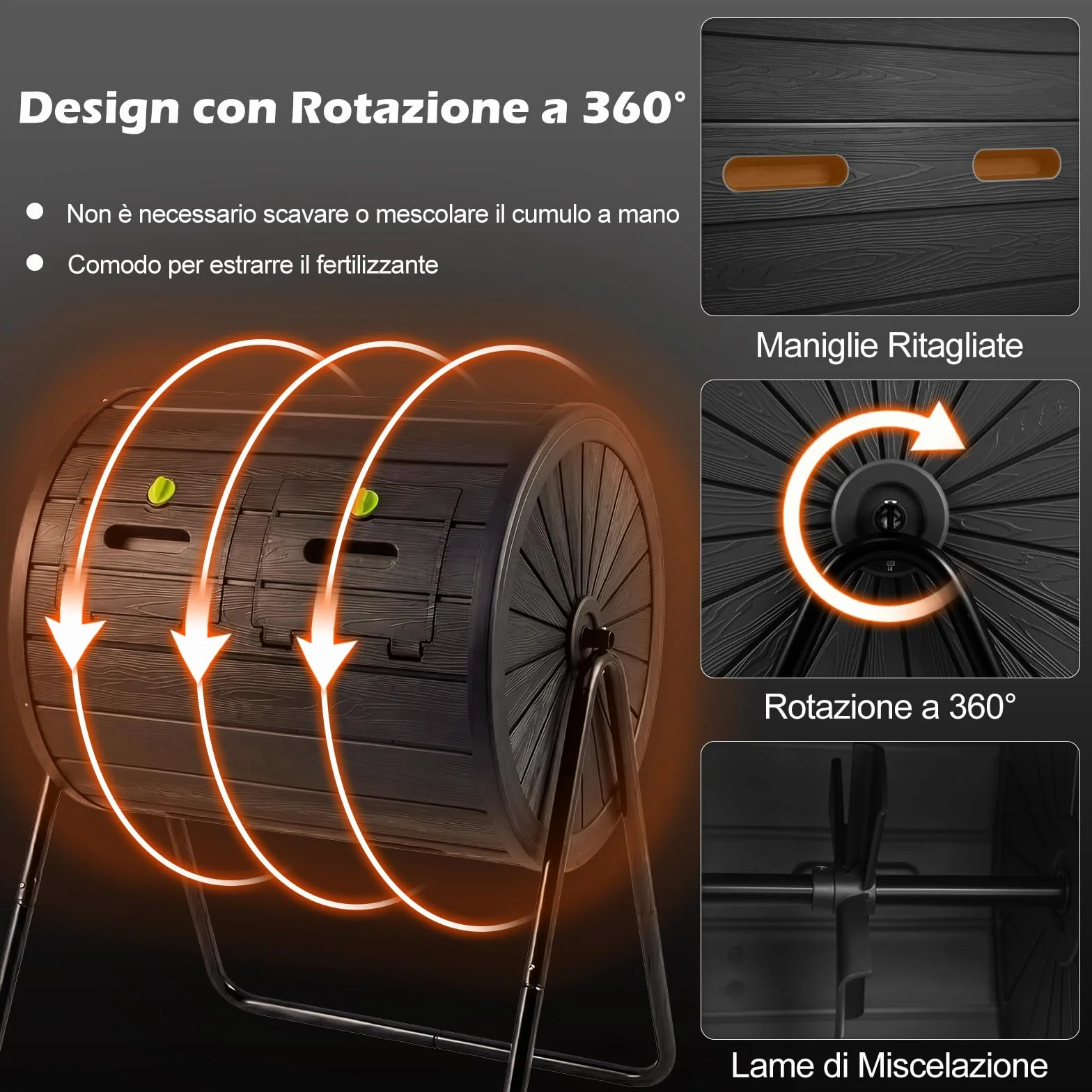 COSTWAY Compostiera da Giardino 142 L Doppia Camera Rotazione 360° Nero