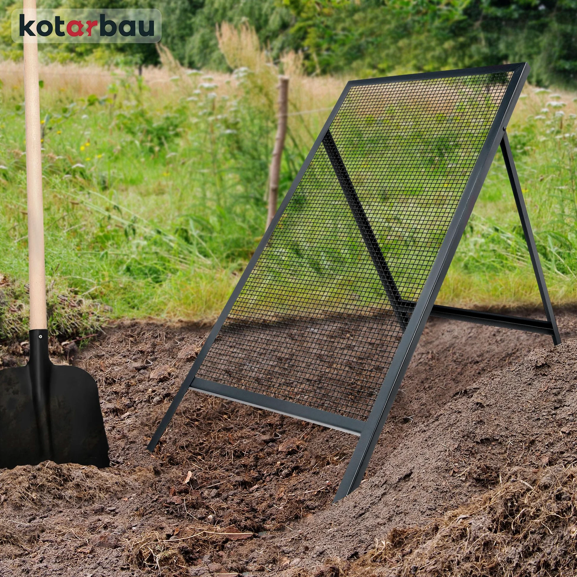 Setaccio da Giardino KOTARBAU 6x6 mm Acciaio 60x120 cm Grigio Supporto Regolabile