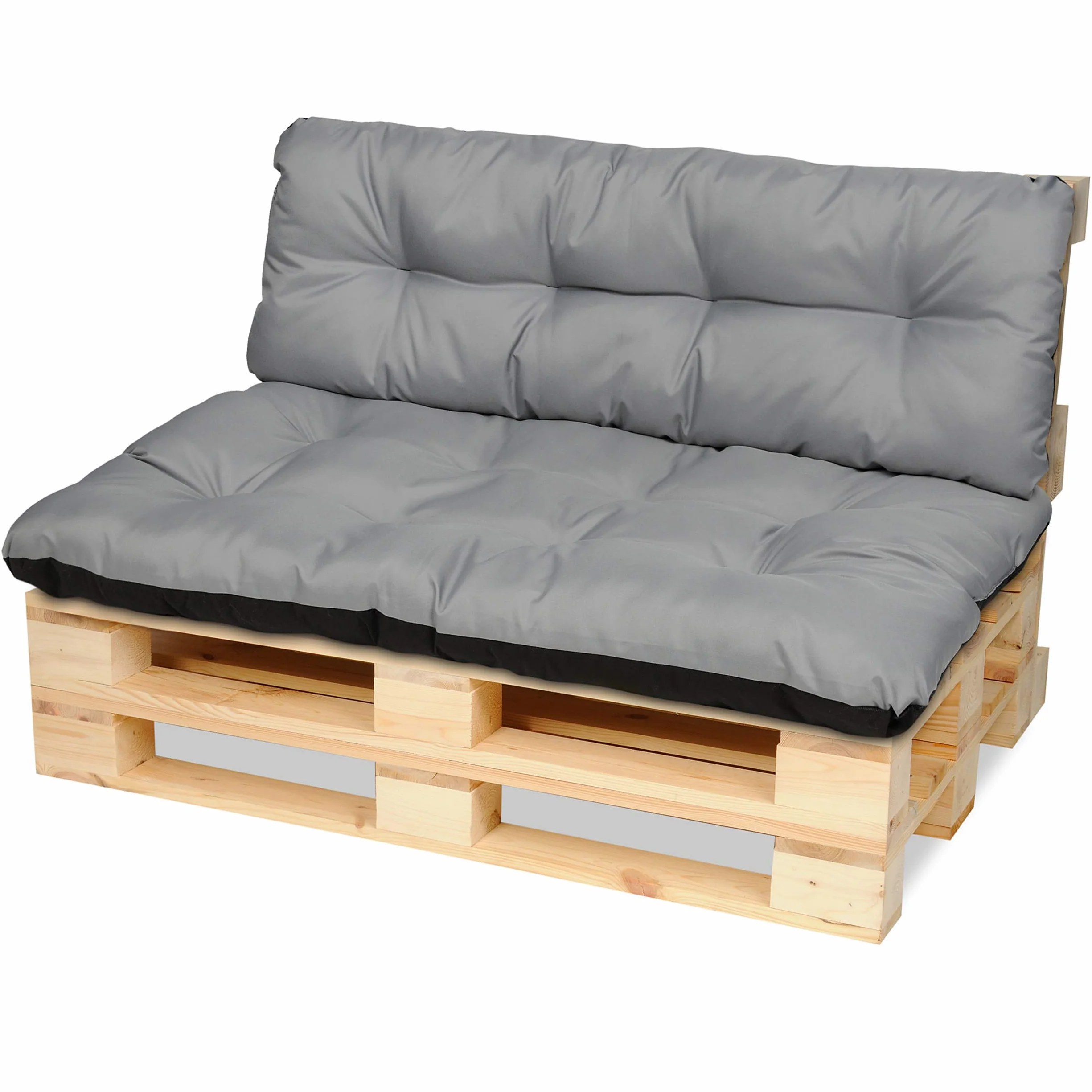 SuperKissen24. Cuscino per Bancale Divano Pallet 120x80 cm con Schienale 120x38 cm Seduta Impermeabile e Comodo per Divanetti da Esterno - Grigio