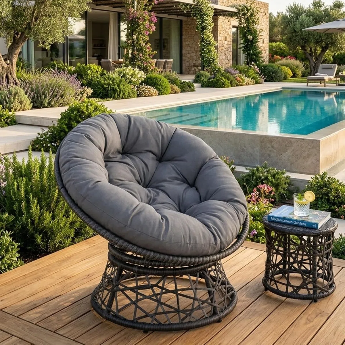 Poltrona Relax Girevole Da Esterno 360° 64 x 80.5 cm Grigio
