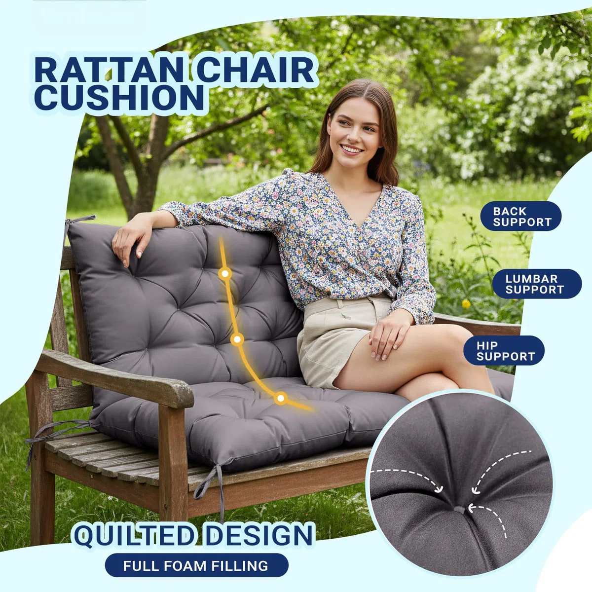 Cuscini per dondolo impermeabili: per panca da giardino a 2/3/4 posti, spessi, con spogliatoio antiscivolo, per mobili da giardino, eleganti decorazioni da giardino (grigio scuro, 120 x 100 cm)