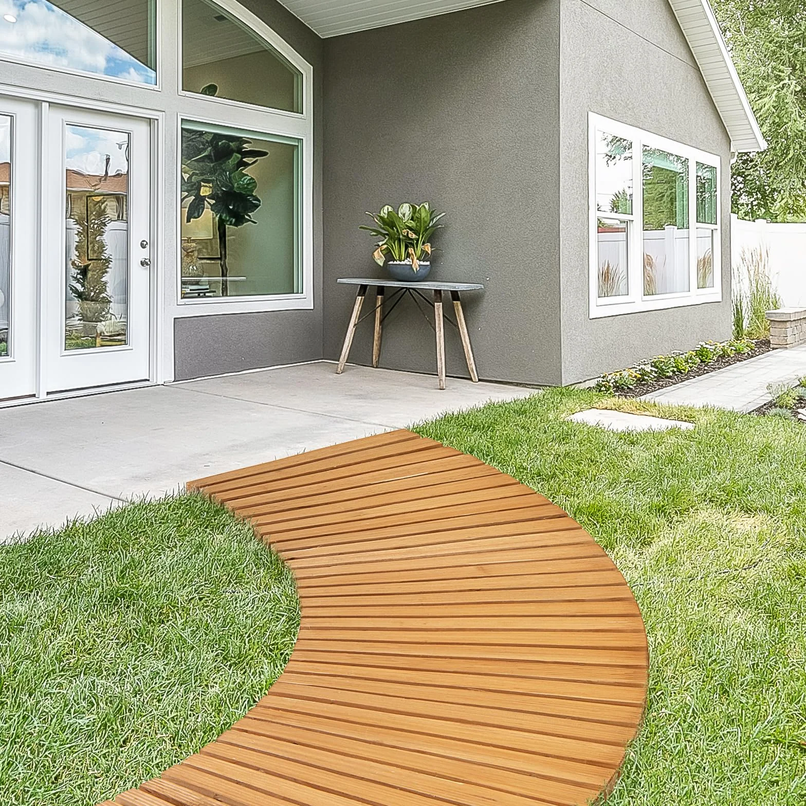 COSTWAY Sentiero da Giardino in Legno, Passerella Curvo da Esterno con Superficie Antiscivolo e Fili Metallici, Design Arrotolabile, per Patio Cortile e Spiaggia, Naturale (216 x 53 cm)