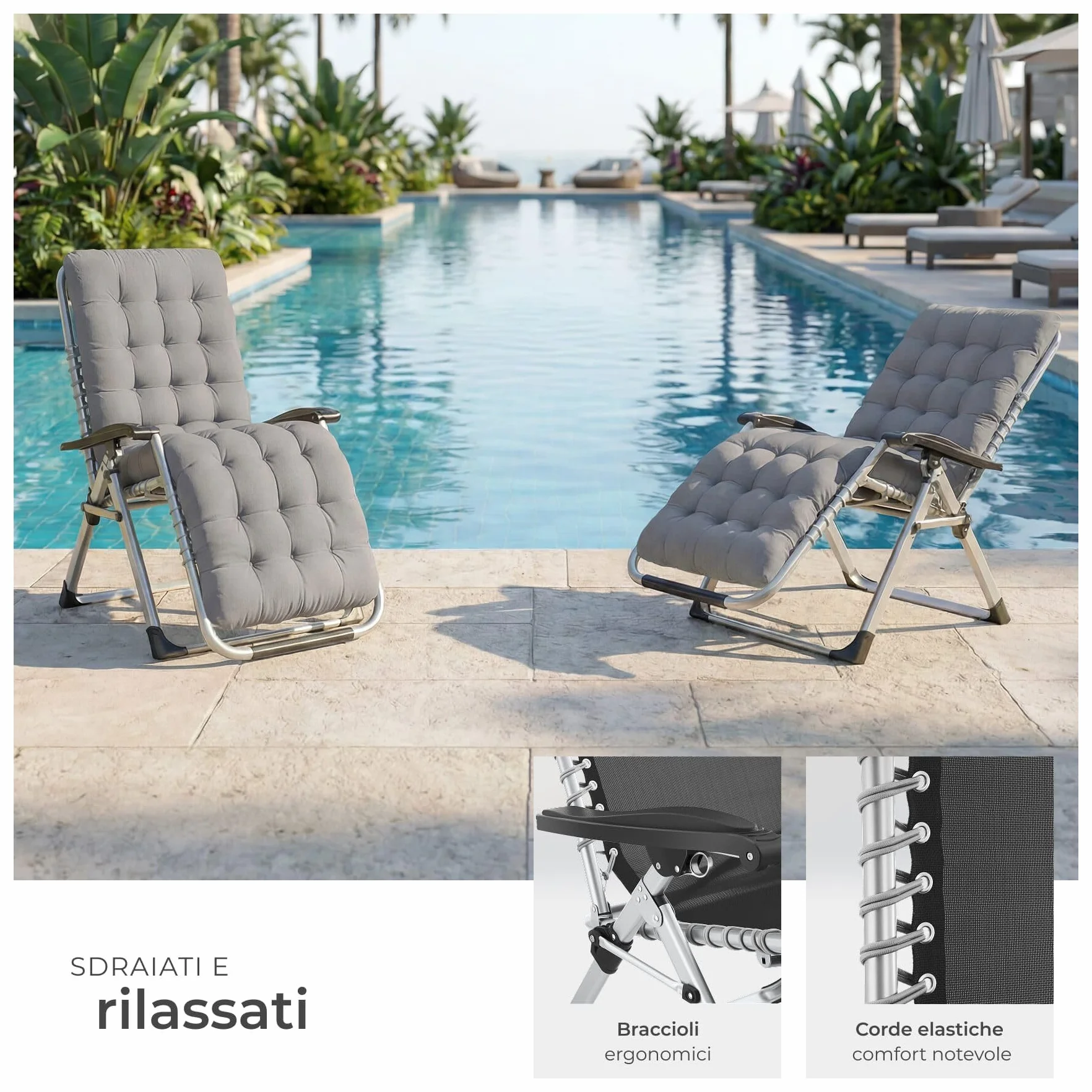 Tectake Sdraio da Giardino Lettino Prendisole Richiudibile con Cuscino Poggiatesta Grigio Chiaro