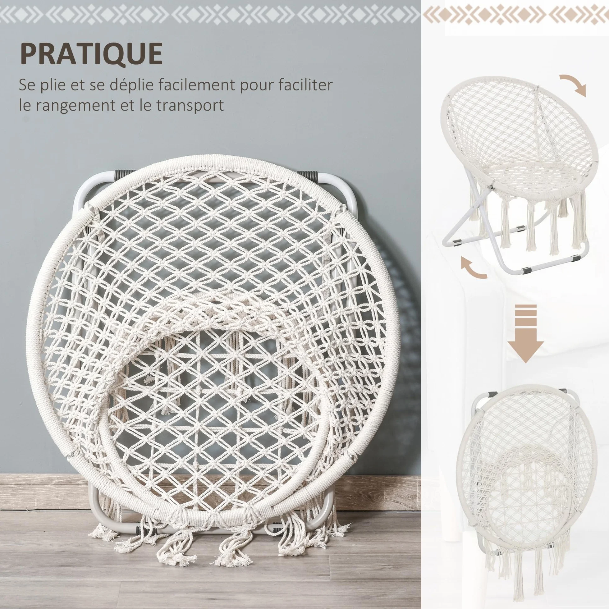 Outsunny Loveuse poltrona rotonda da giardino papasan pieghevole luna beige