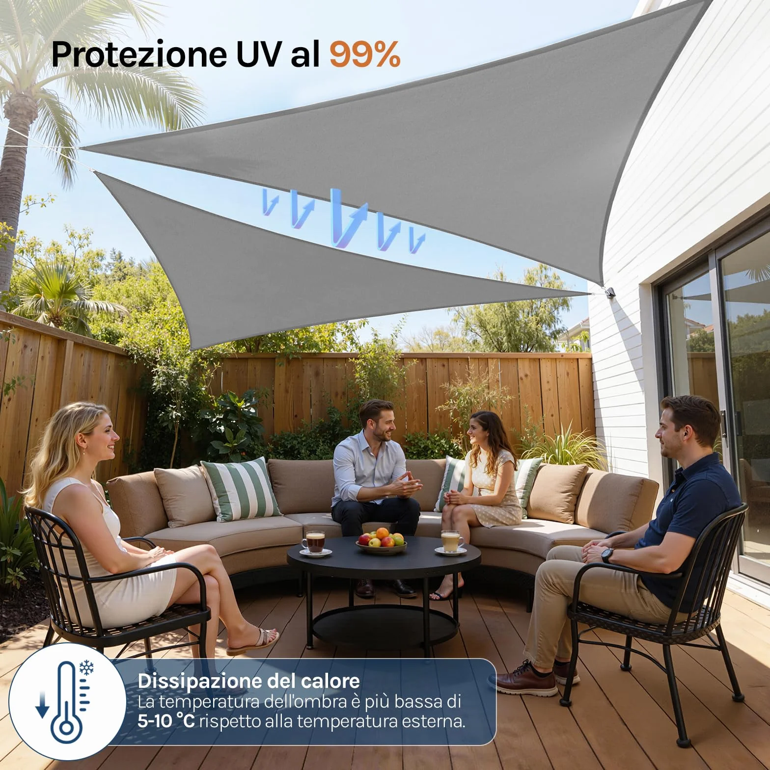 WOLTU Vela ombreggiante 5x7x7m HDPE 180 g/m² Traspirante Tenda a Vela Parasole Triangolare Anti UV Grigio